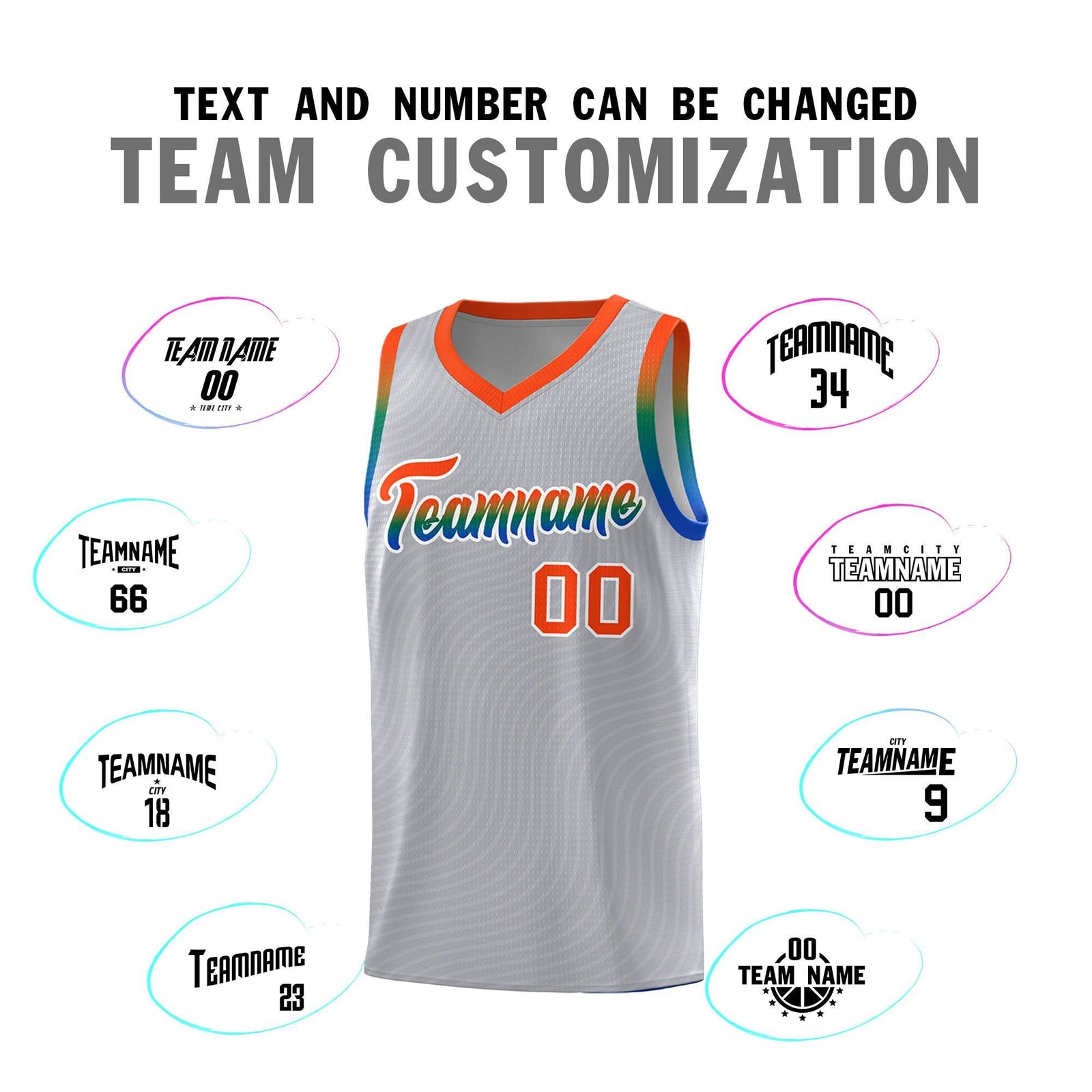 Custom Gray Orange Wave Pattern Sports Uniform Basketball Jersey