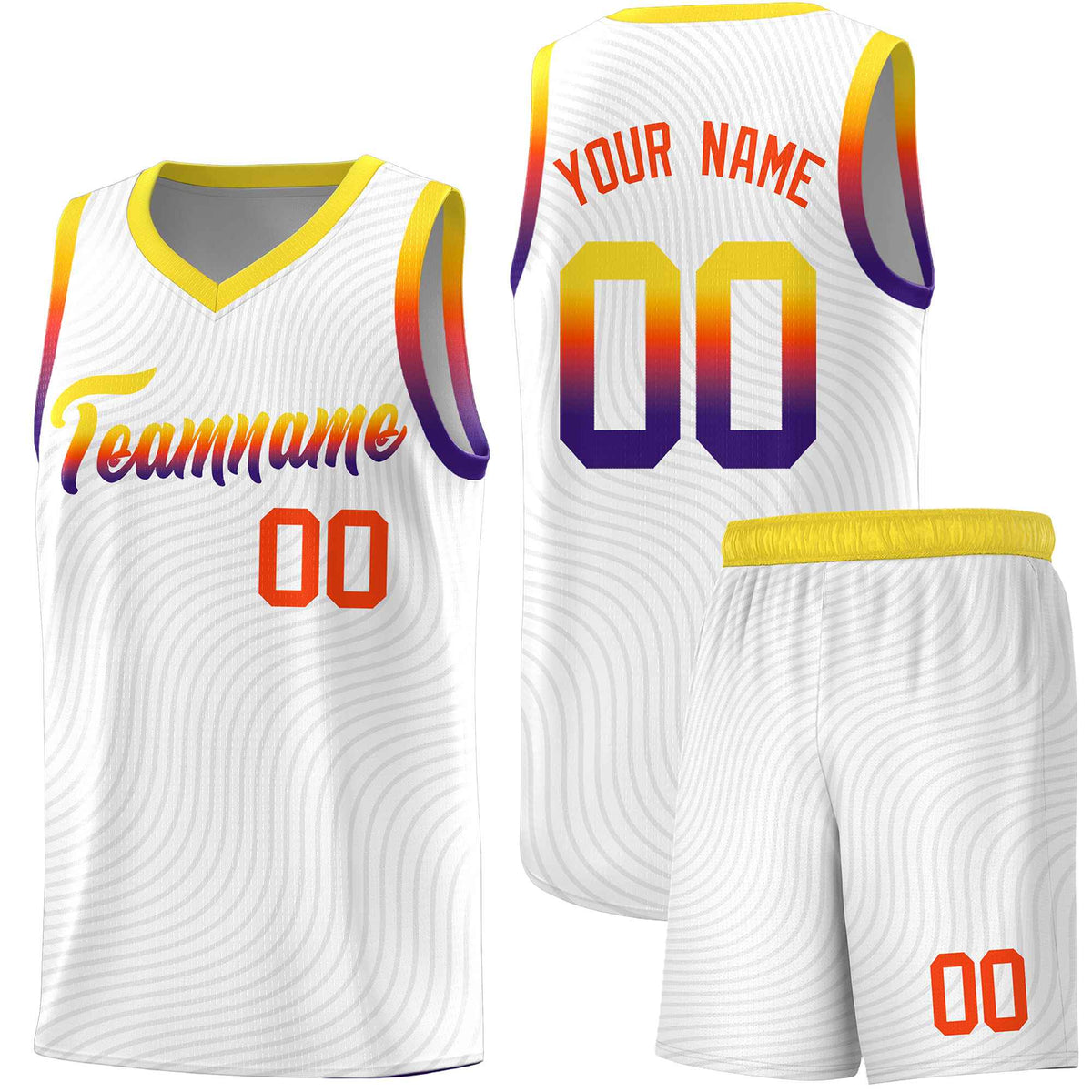 Custom White Gold Wave Pattern Sports Uniform Basketball Jersey