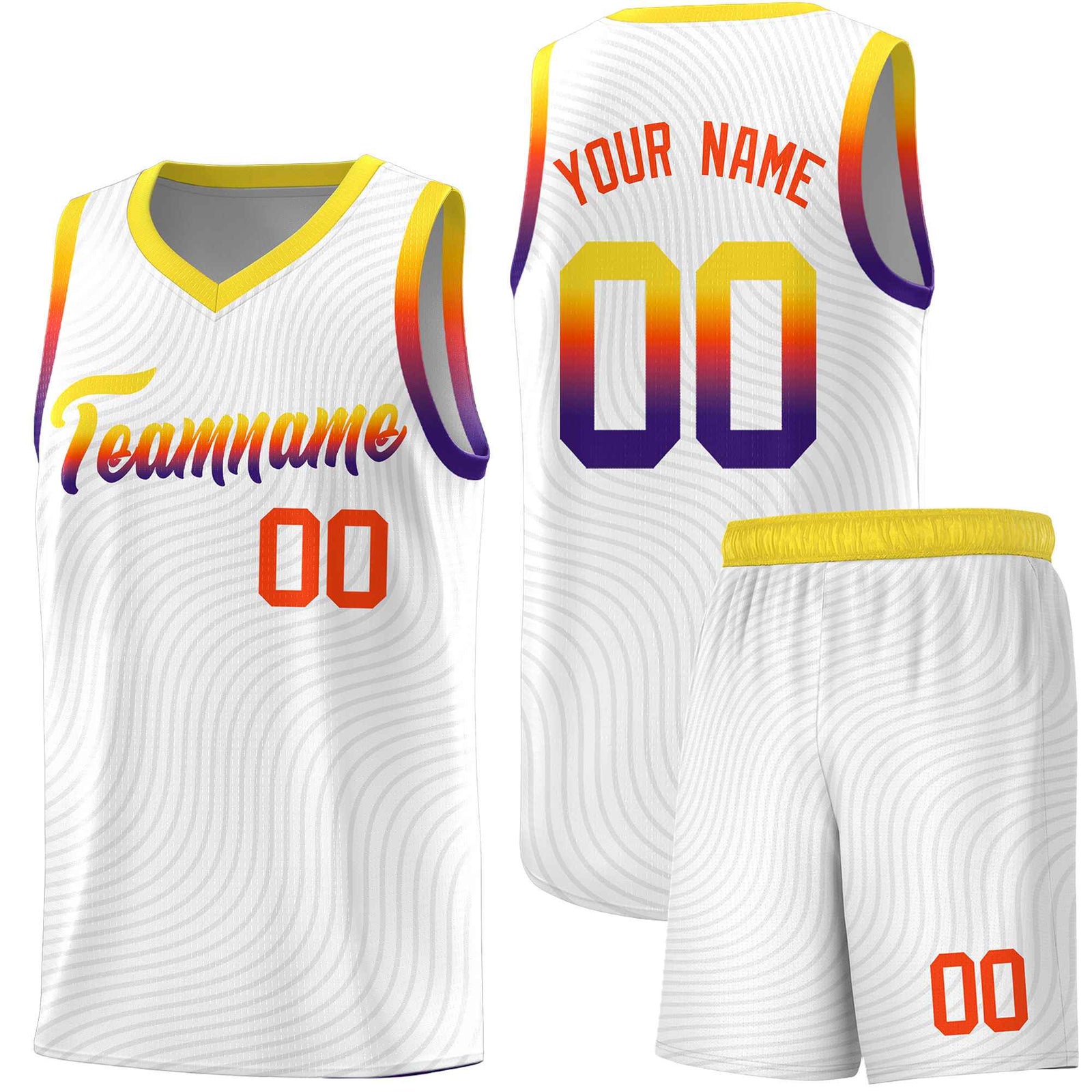 Custom White Gold Wave Pattern Sports Uniform Basketball Jersey