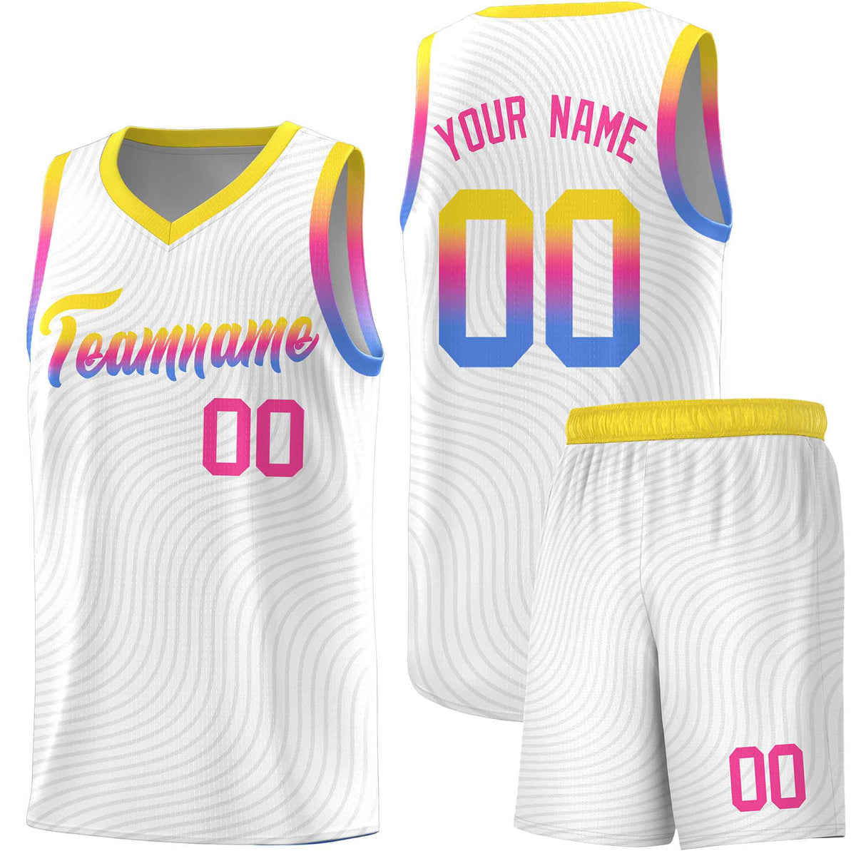 Custom White Gold Wave Pattern Sports Uniform Basketball Jersey