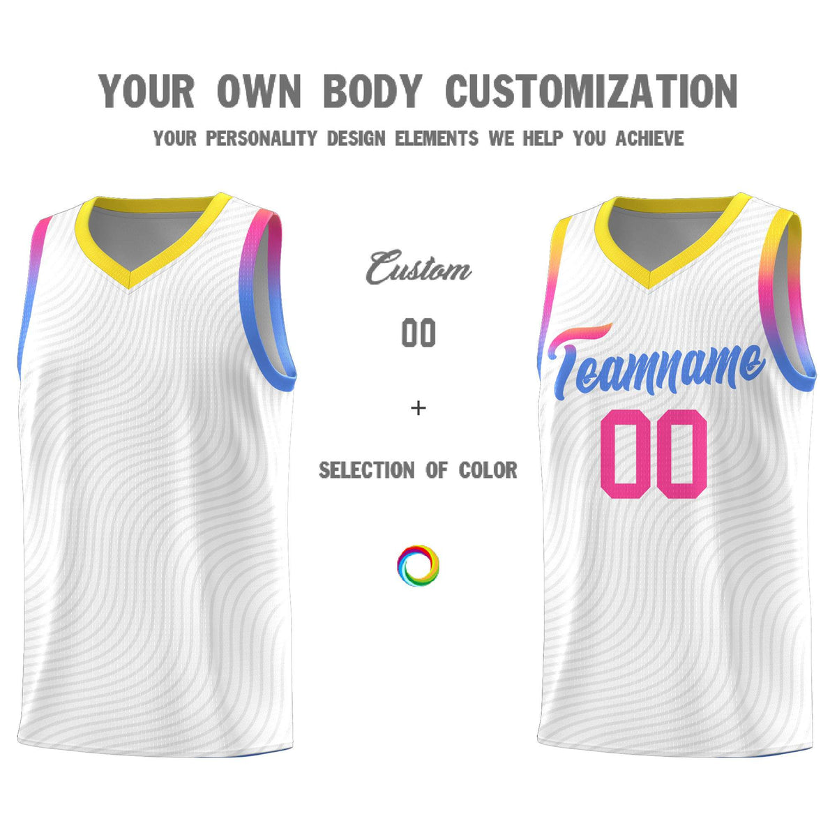 Custom White Gold Wave Pattern Sports Uniform Basketball Jersey