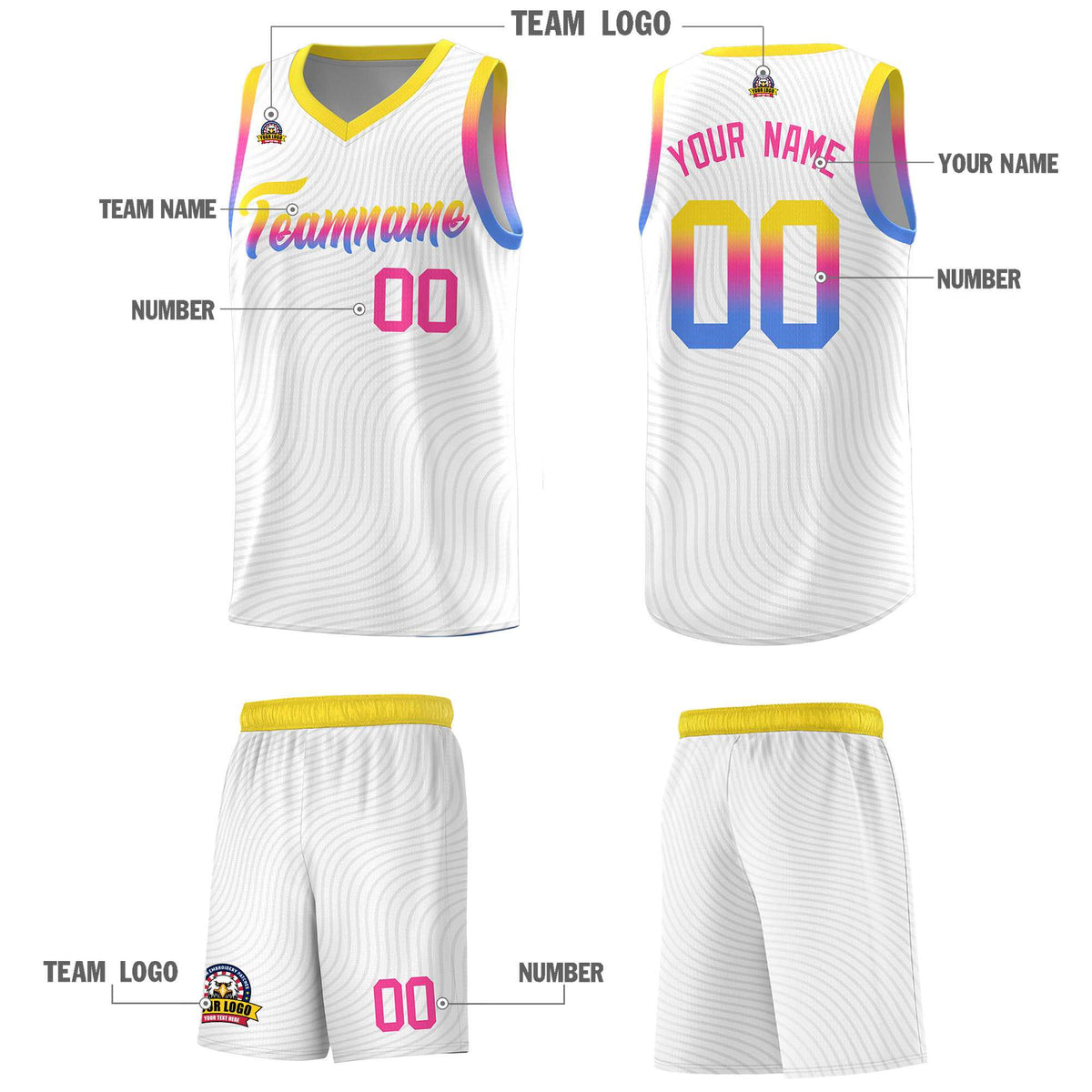 Custom White Gold Wave Pattern Sports Uniform Basketball Jersey