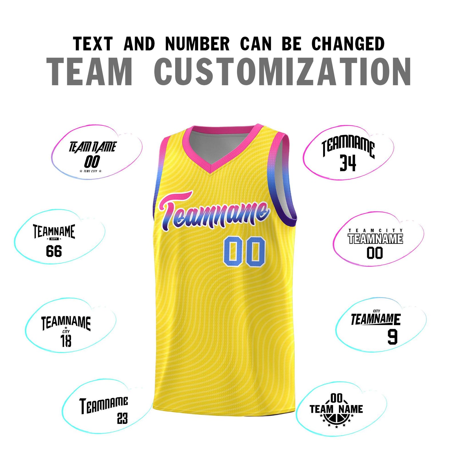 Custom Gold Pink Wave Pattern Sports Uniform Basketball Jersey