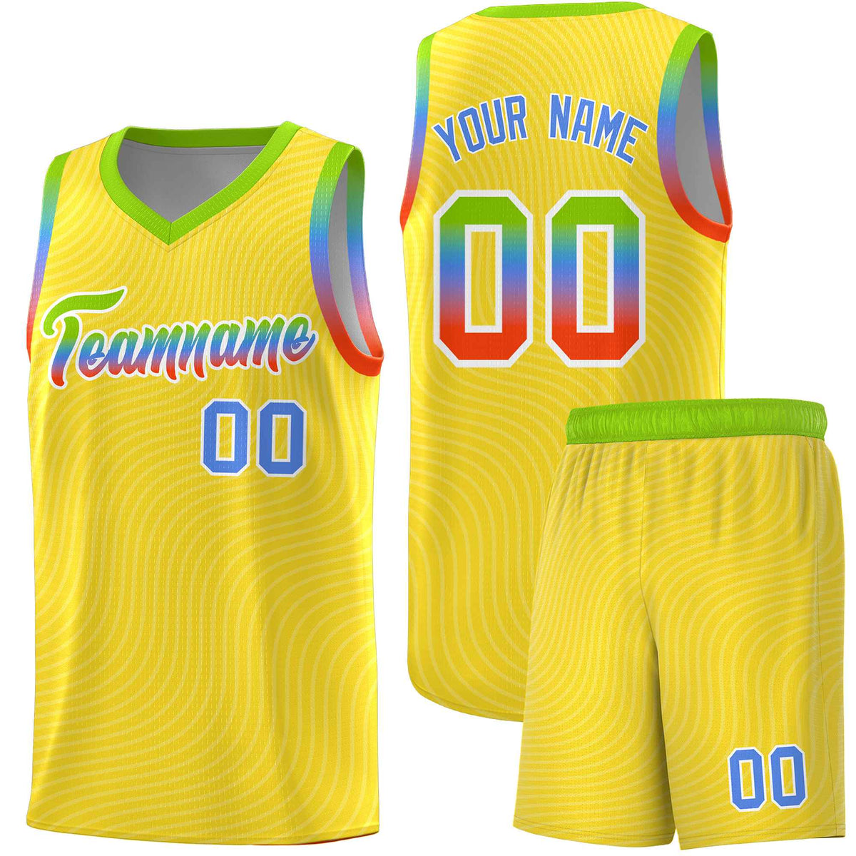 Custom Gold Neon Green Wave Pattern Sports Uniform Basketball Jersey