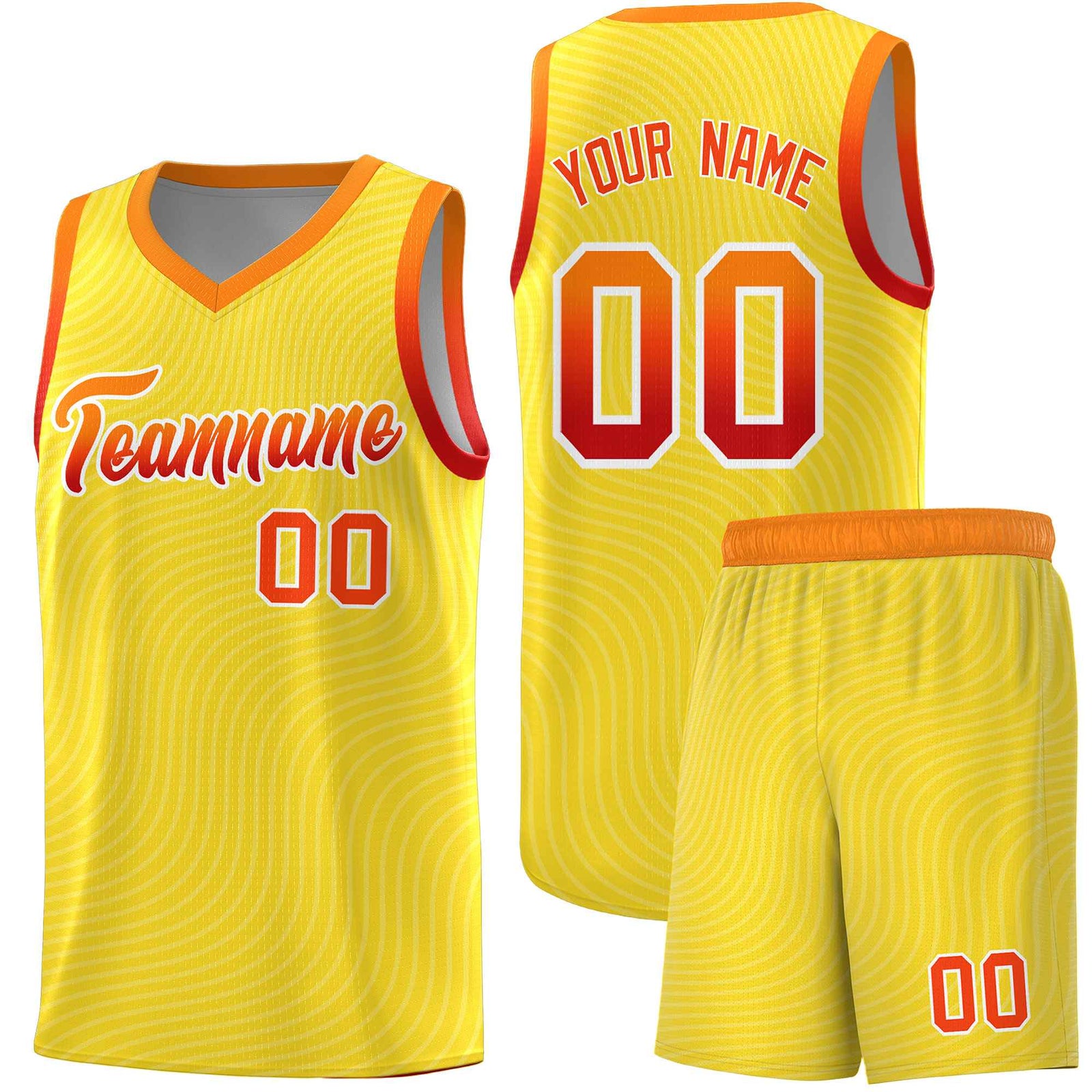 Custom Gold Orange Wave Pattern Sports Uniform Basketball Jersey