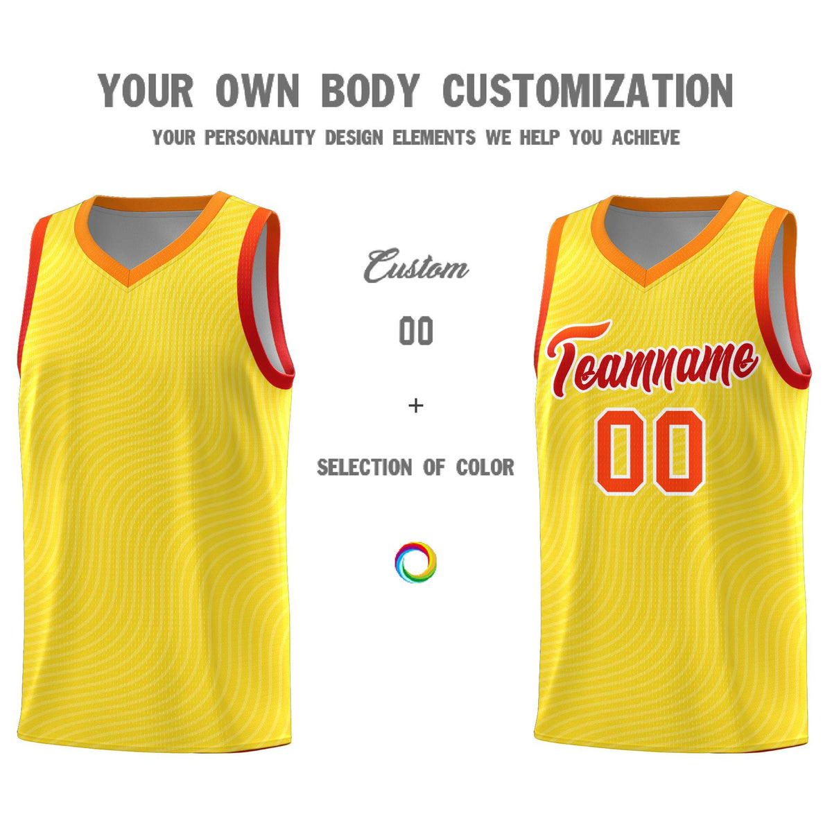Custom Gold Orange Wave Pattern Sports Uniform Basketball Jersey