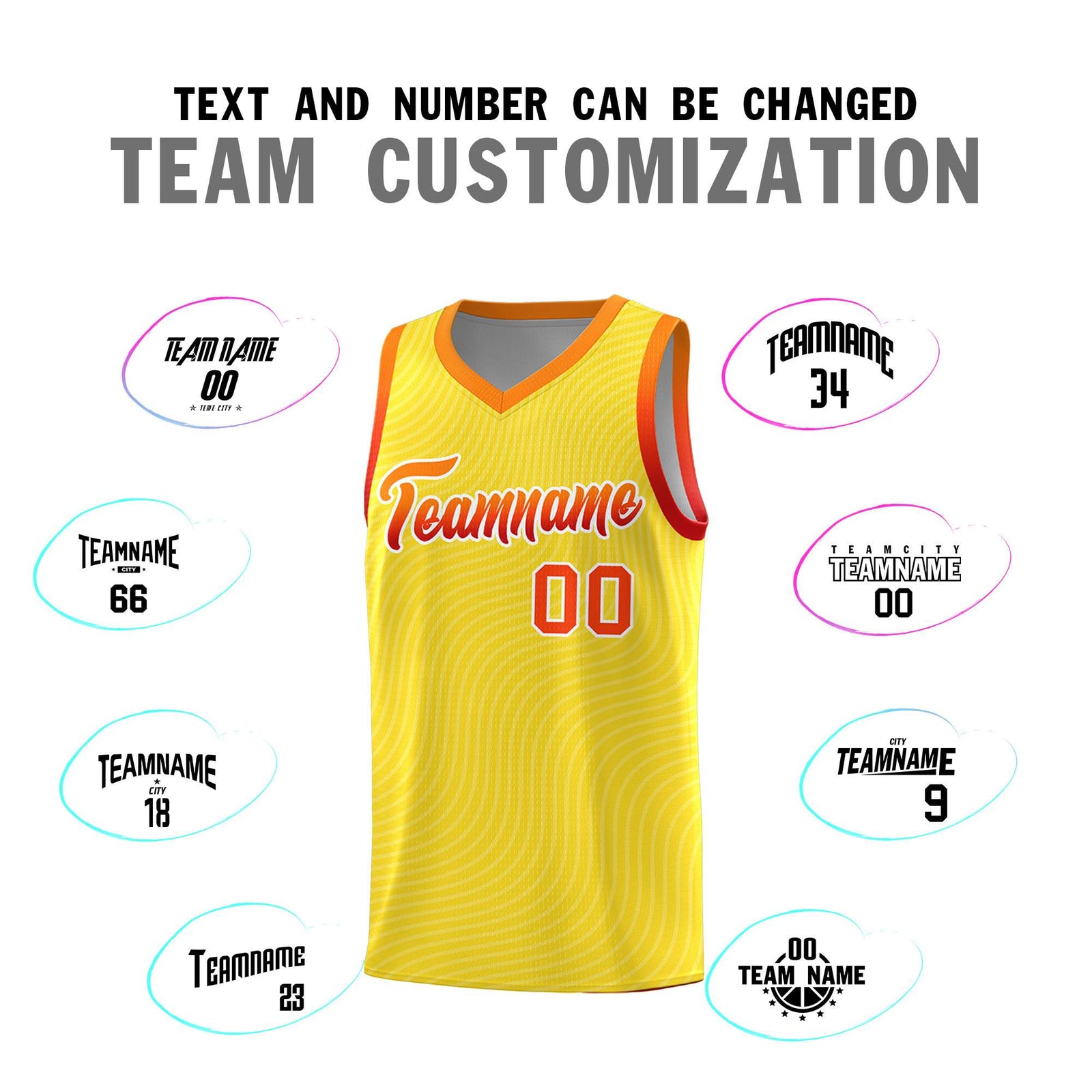 Custom Gold Orange Wave Pattern Sports Uniform Basketball Jersey