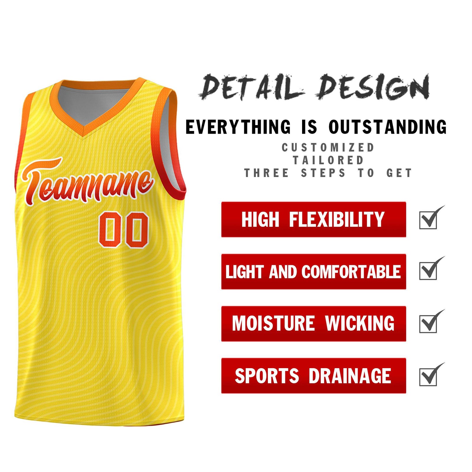 Custom Gold Orange Wave Pattern Sports Uniform Basketball Jersey