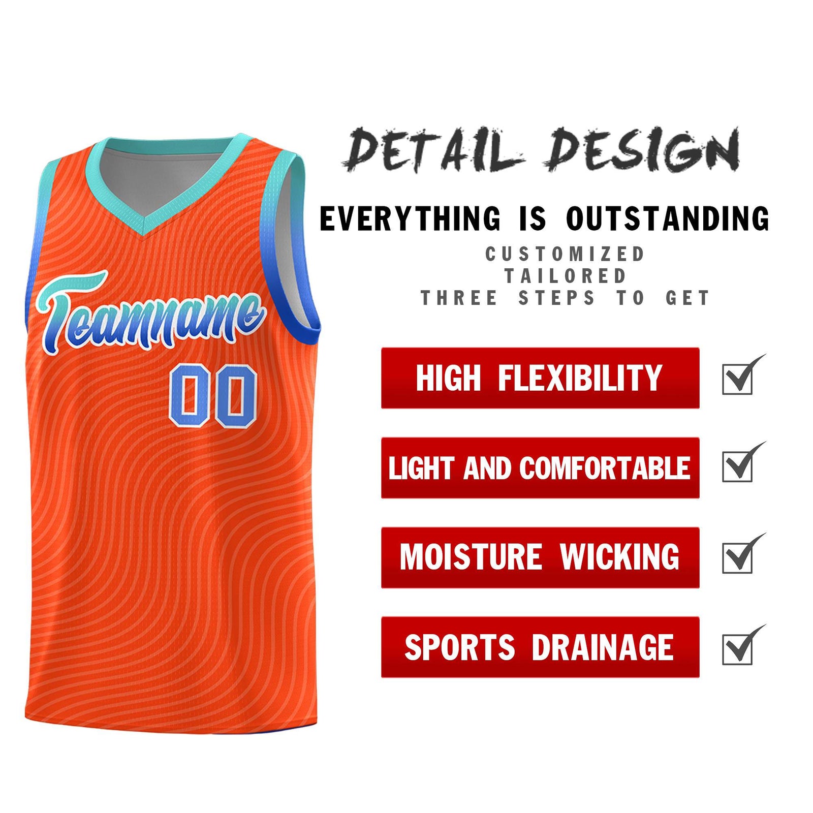 Custom Orange Bright Green Wave Pattern Sports Uniform Basketball Jersey