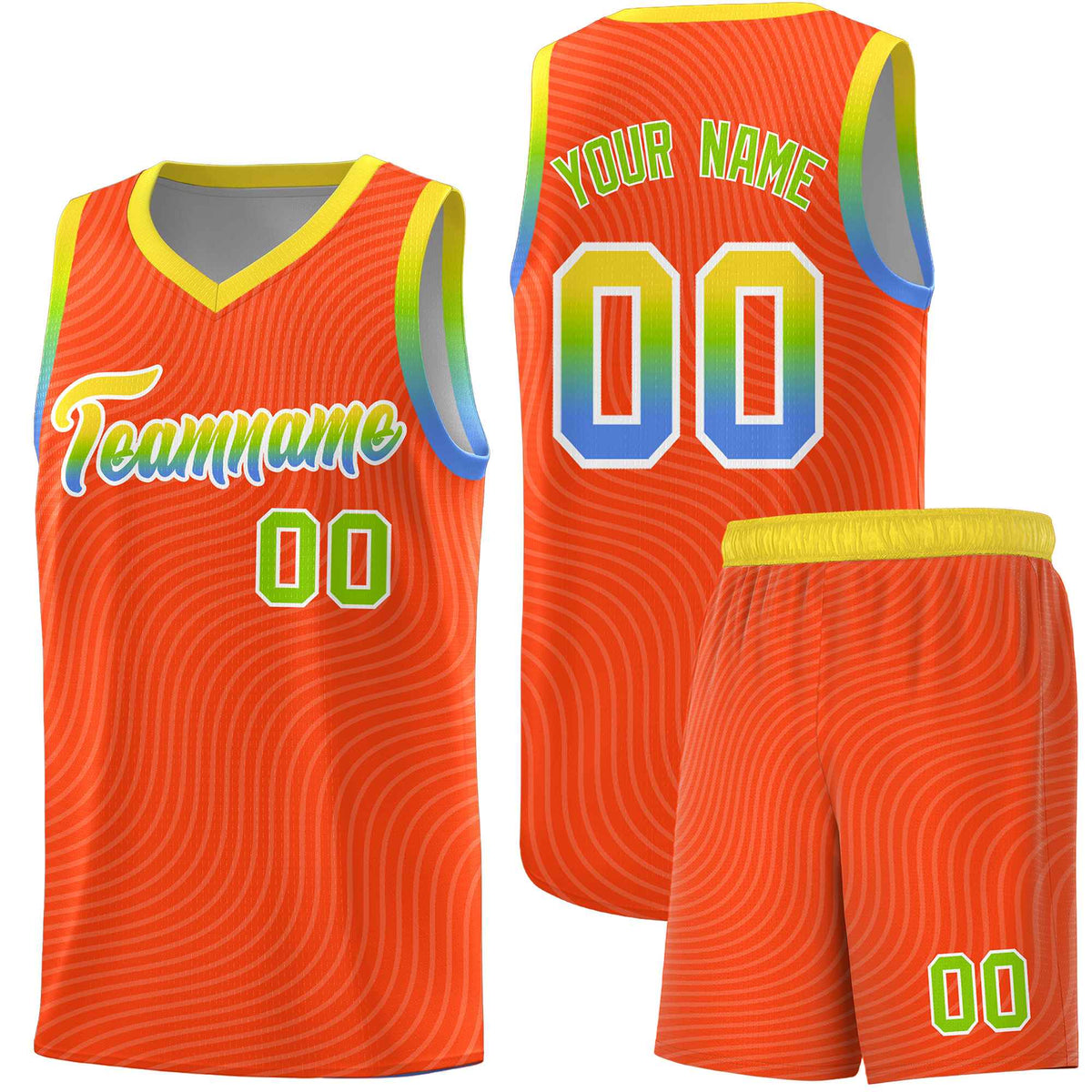 Custom Orange Gold Wave Pattern Sports Uniform Basketball Jersey