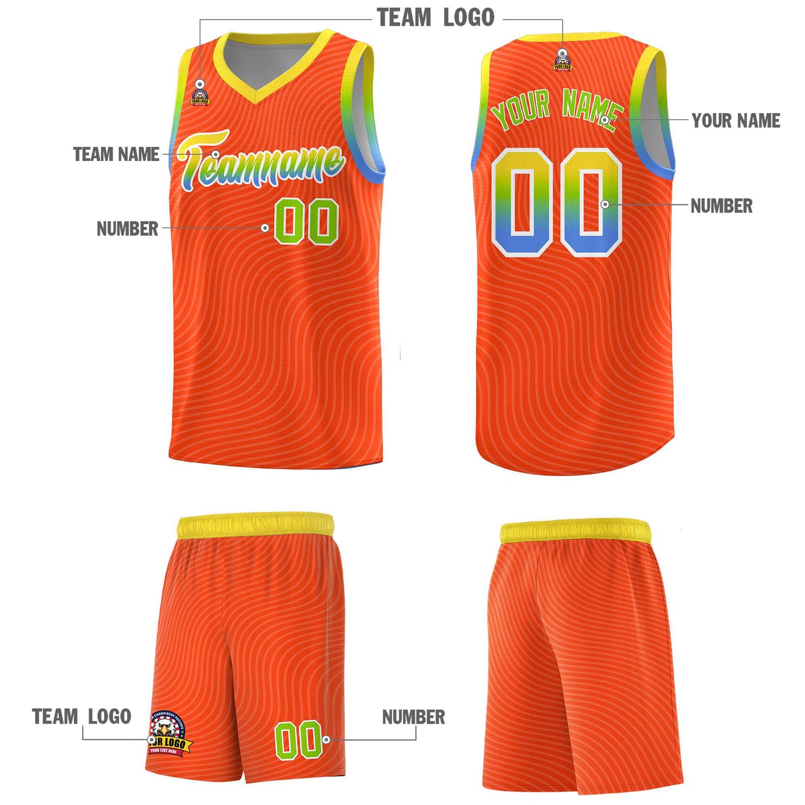 Custom Orange Gold Wave Pattern Sports Uniform Basketball Jersey