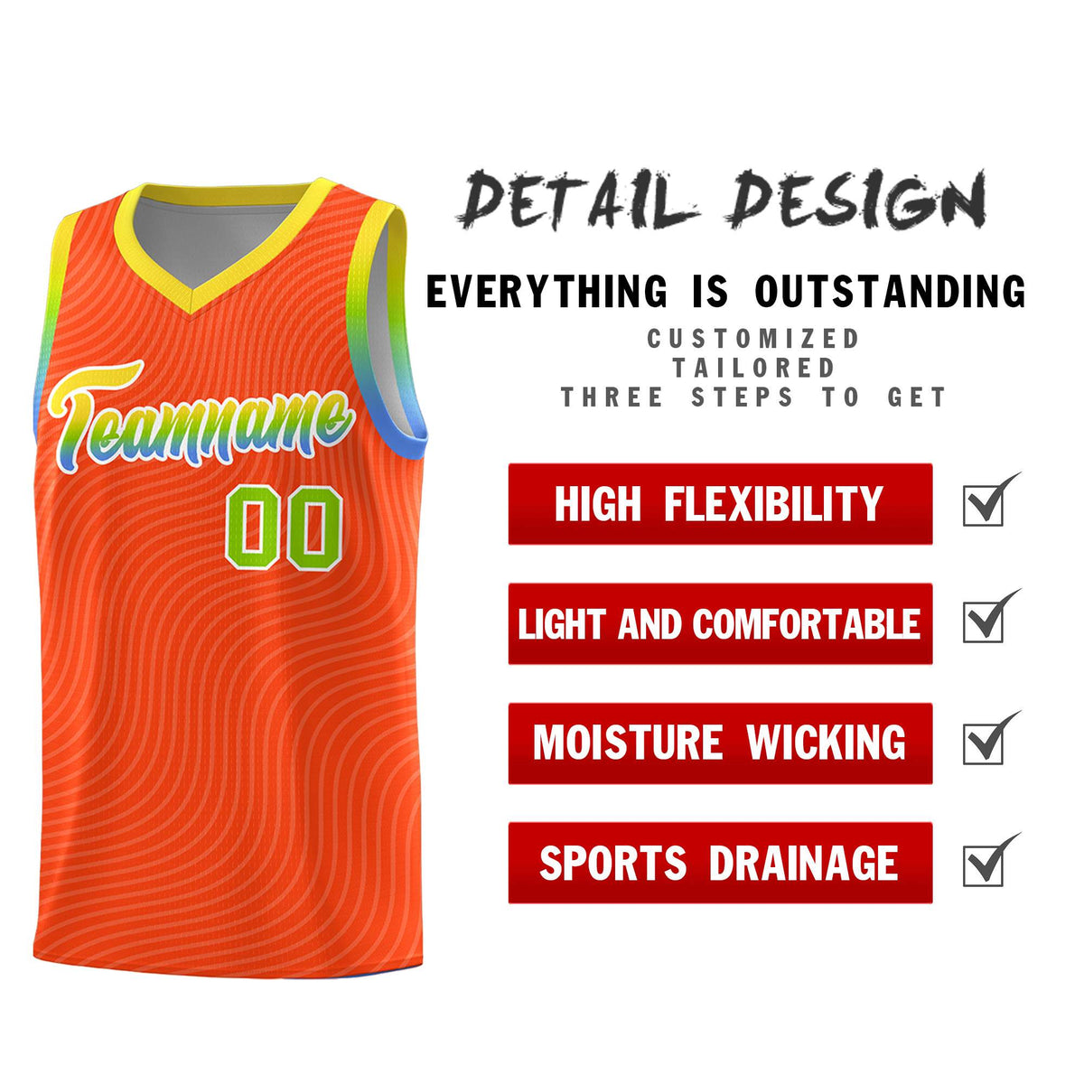 Custom Orange Gold Wave Pattern Sports Uniform Basketball Jersey