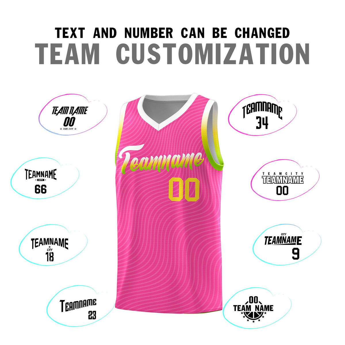 Custom Pink White Wave Pattern Sports Uniform Basketball Jersey