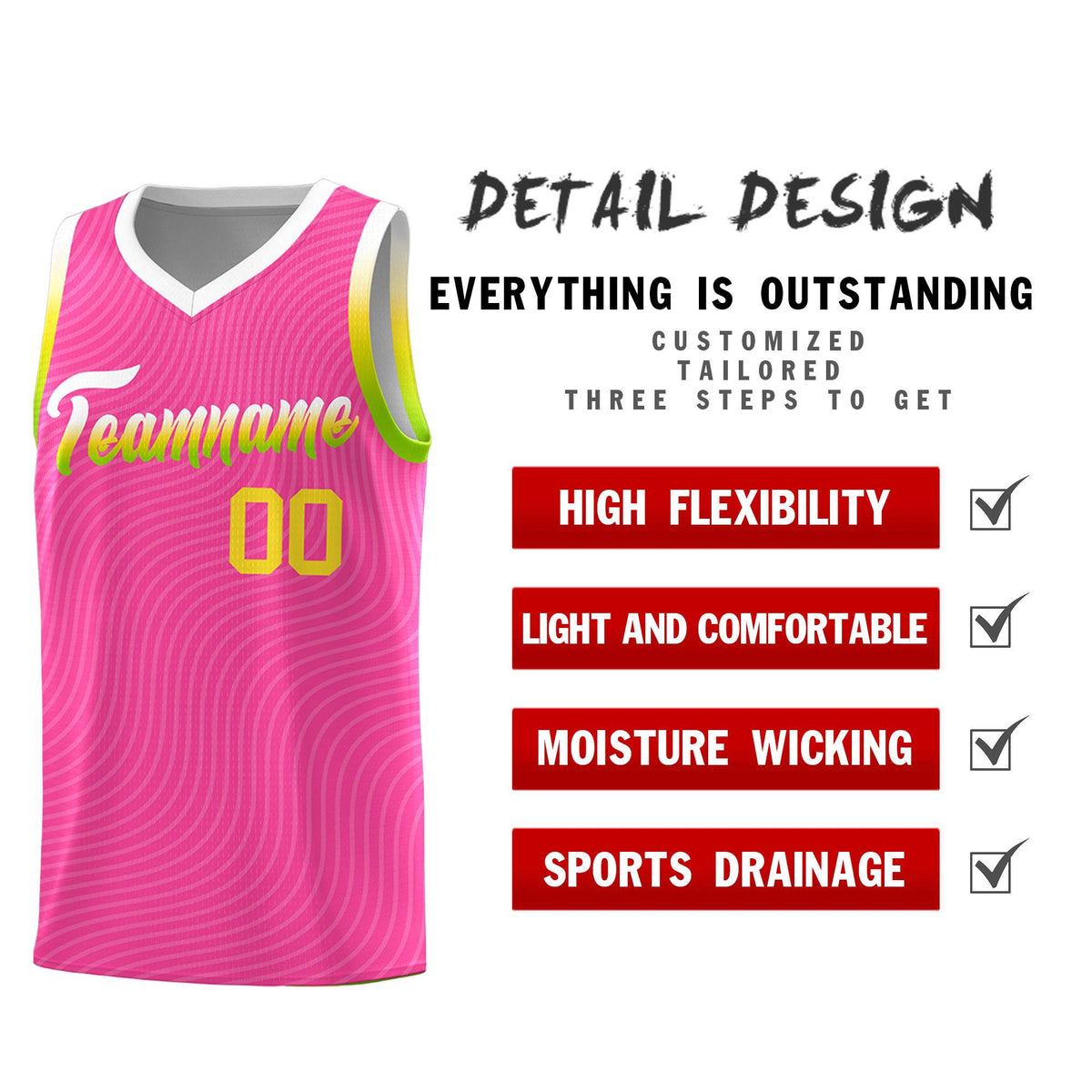 Custom Pink White Wave Pattern Sports Uniform Basketball Jersey
