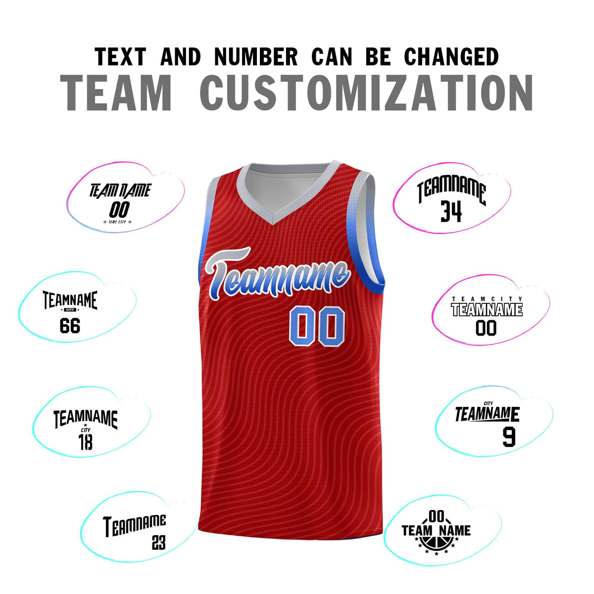 Custom Red Gray Wave Pattern Sports Uniform Basketball Jersey