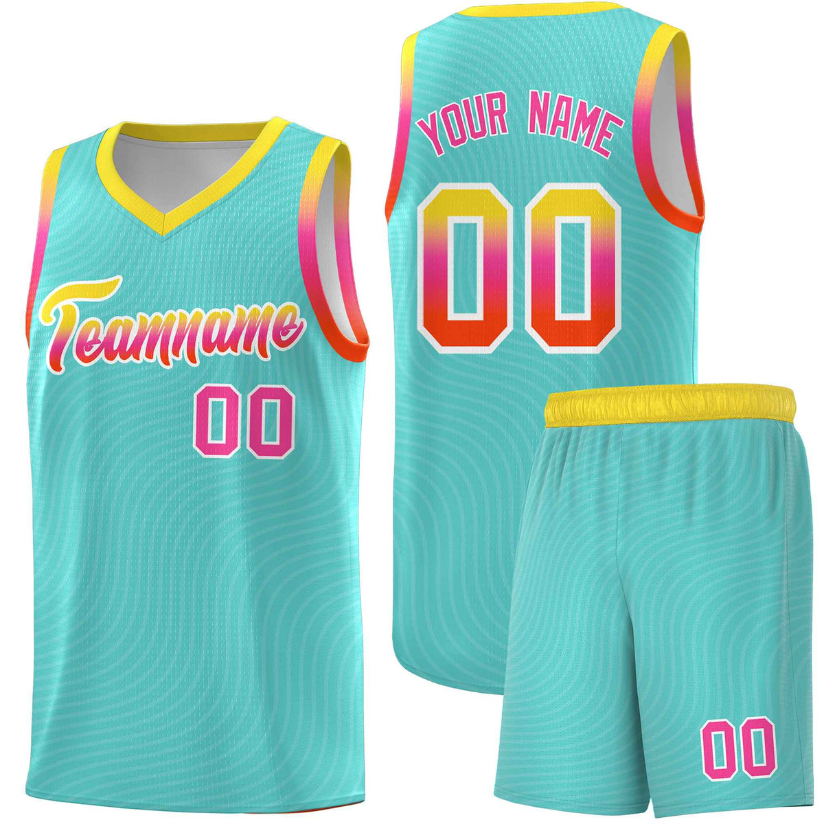 Custom Bright Green Gold Wave Pattern Sports Uniform Basketball Jersey