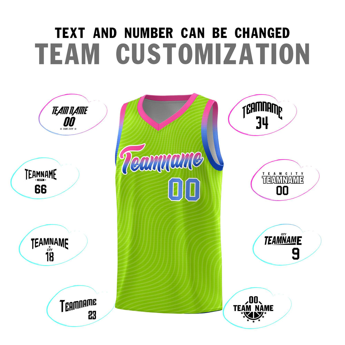 Custom Neon Green Pink Wave Pattern Sports Uniform Basketball Jersey
