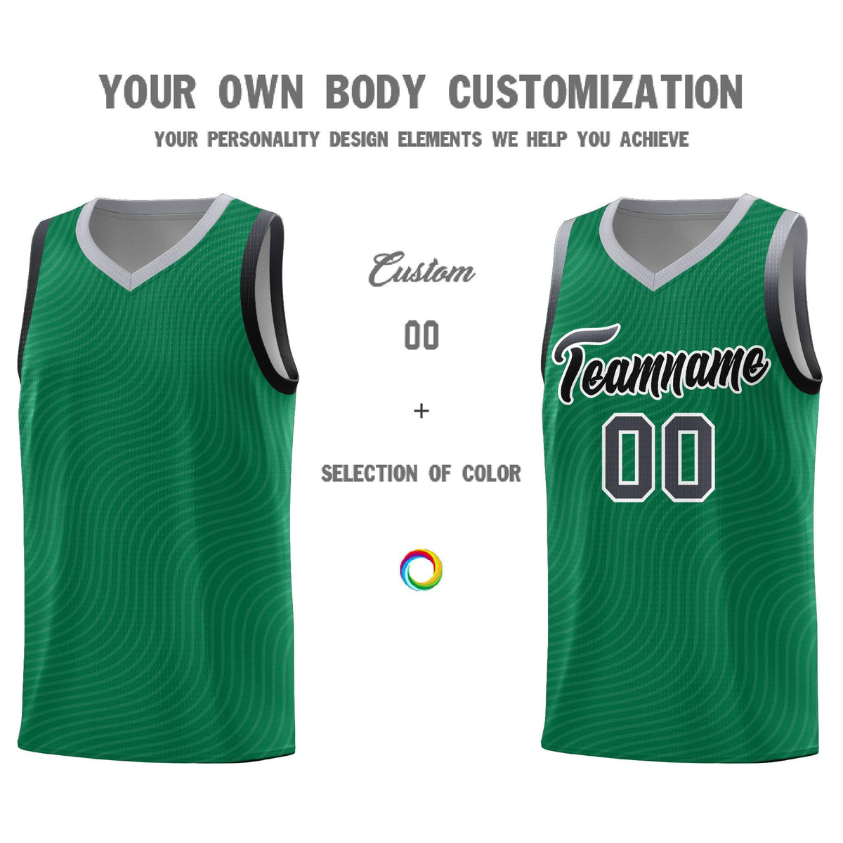 Custom Kelly Green Gray Wave Pattern Sports Uniform Basketball Jersey