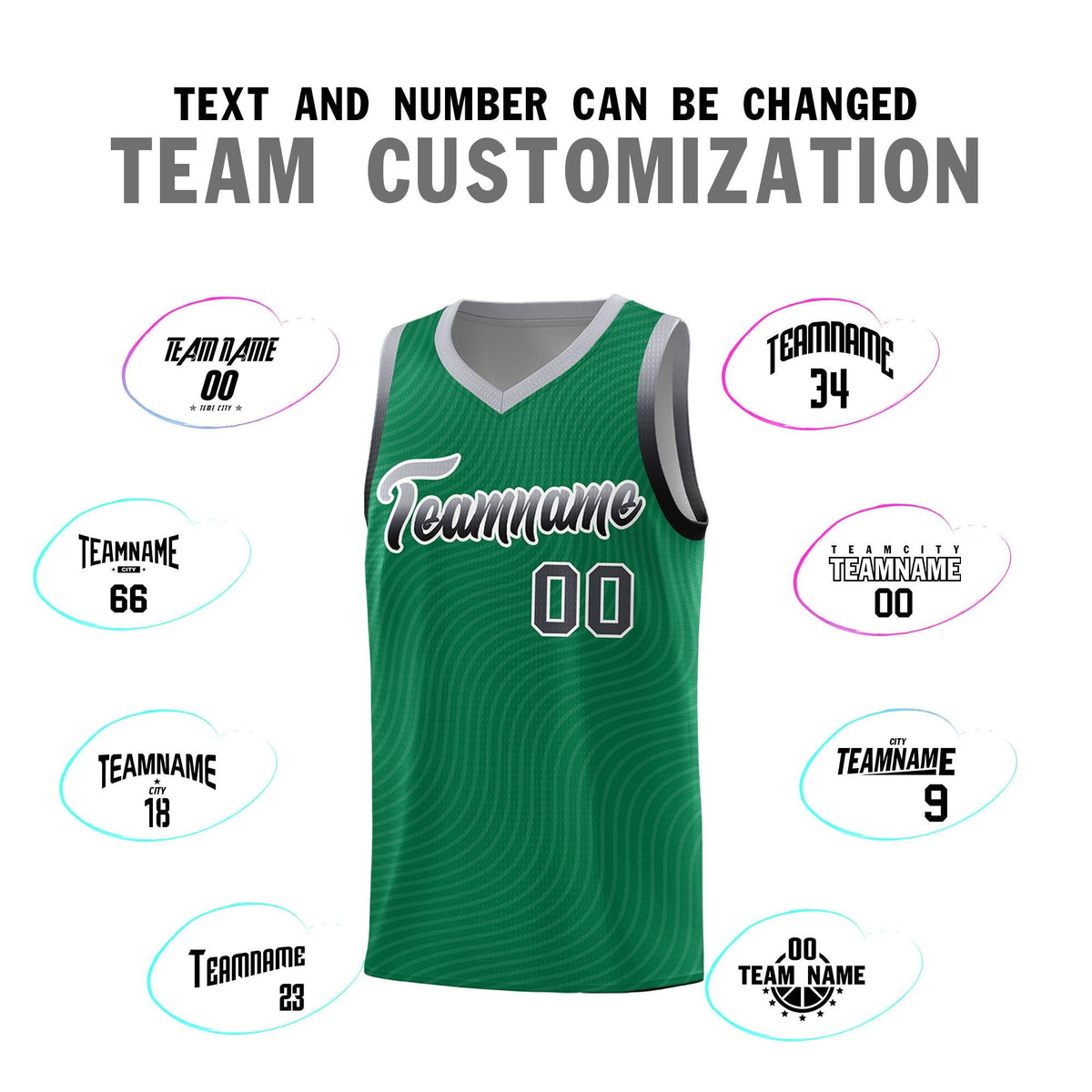 Custom Kelly Green Gray Wave Pattern Sports Uniform Basketball Jersey