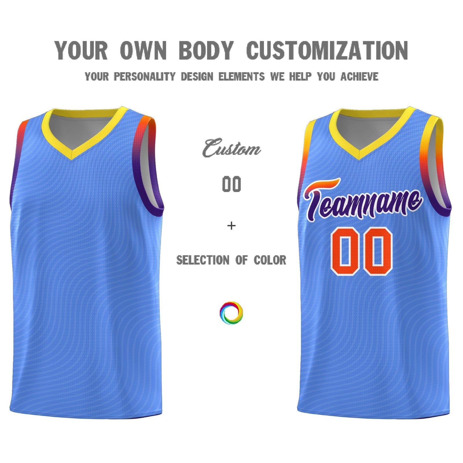 Custom Light Blue Gold Wave Pattern Sports Uniform Basketball Jersey