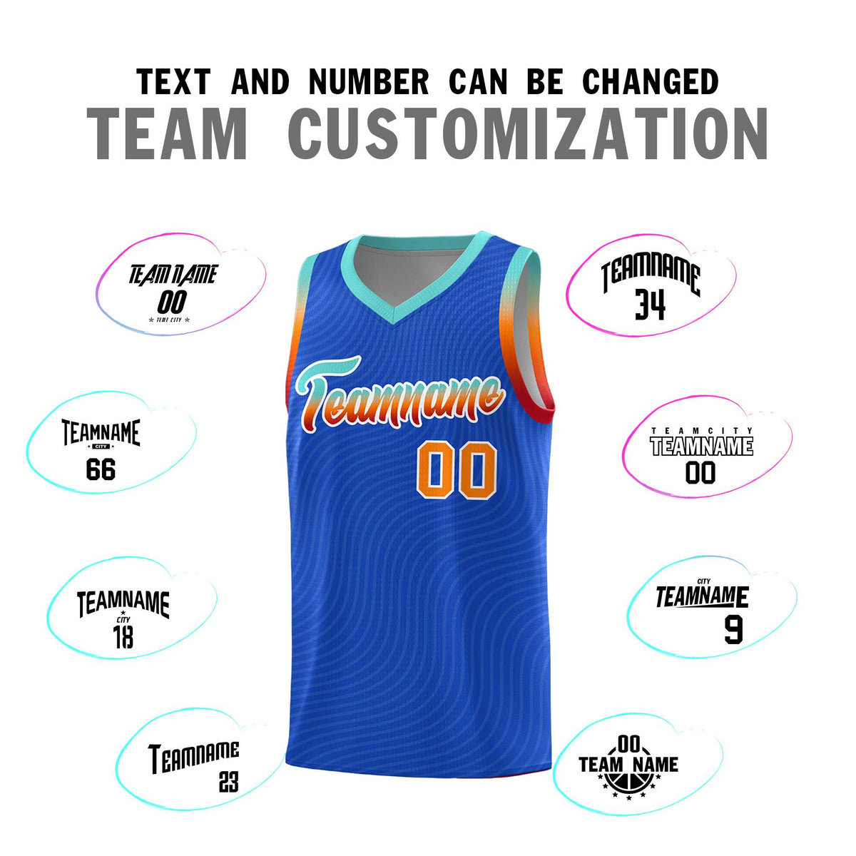 Custom Royal Blue Bright Green Wave Pattern Sports Uniform Basketball Jersey