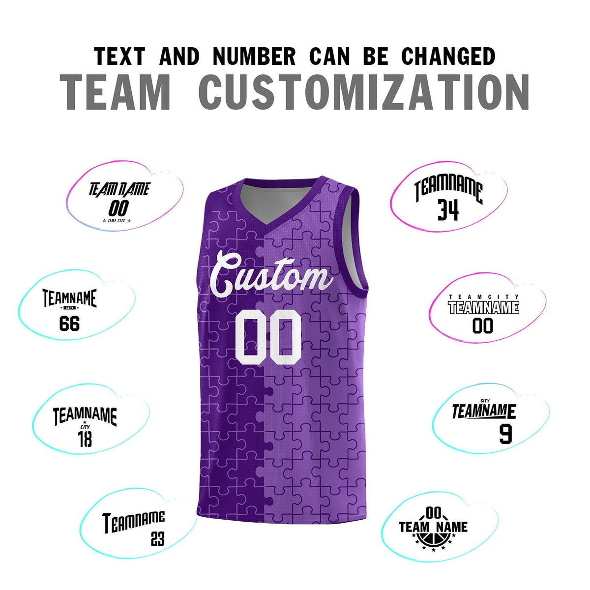 Custom Youth Basketball Jersey Purple Light Purple Puzzle Pattern Add Name, Number &amp; Team Logo
