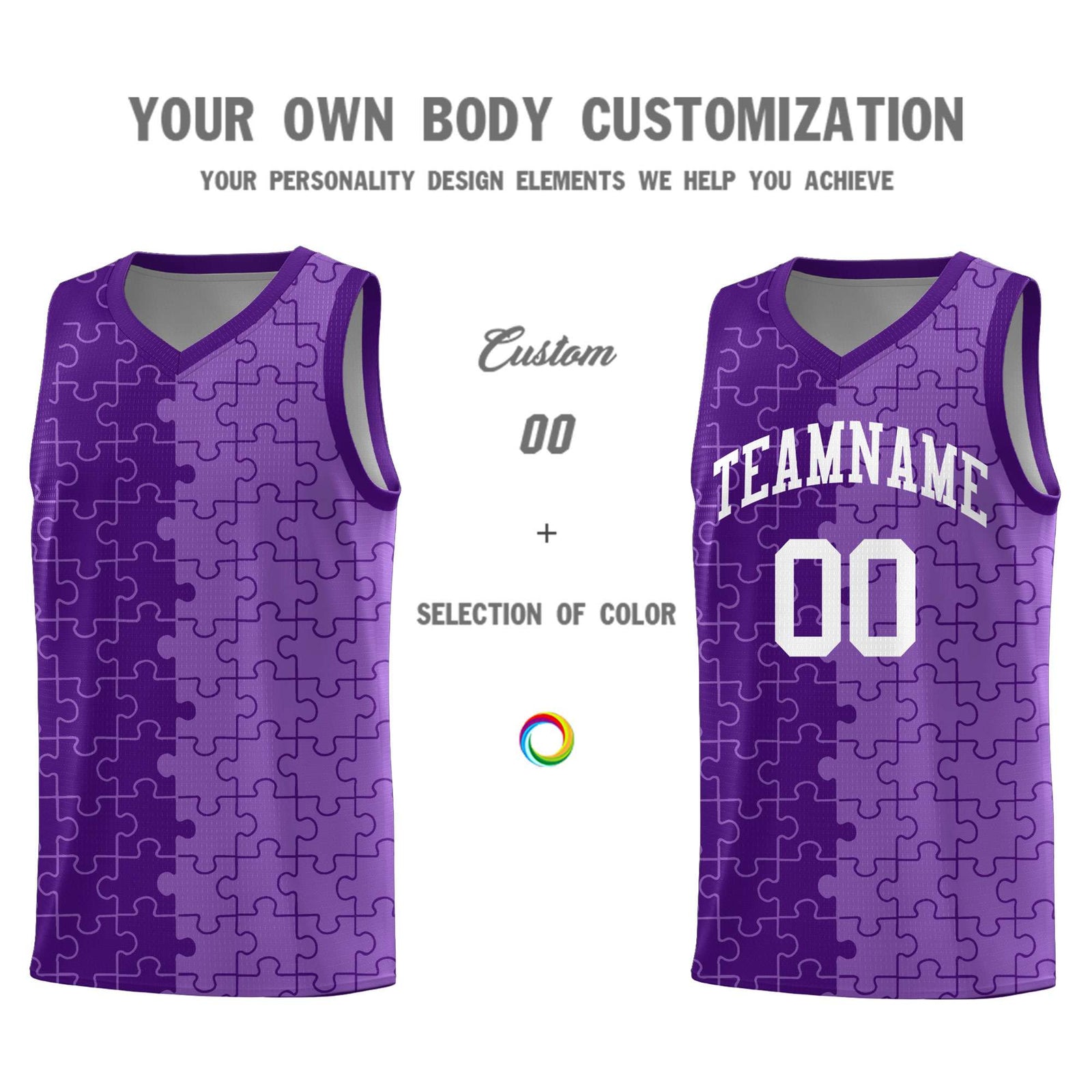 Custom Youth Basketball Jersey Purple Light Purple Puzzle Pattern Add Name, Number & Team Logo