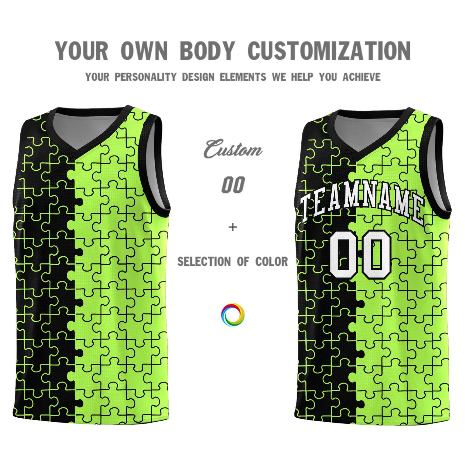 Custom Youth Basketball Jersey Black Puzzle Pattern Moisture-Wicking Team Uniform