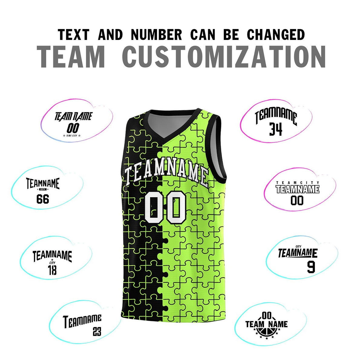 Custom Youth Basketball Jersey Black Puzzle Pattern Moisture-Wicking Team Uniform
