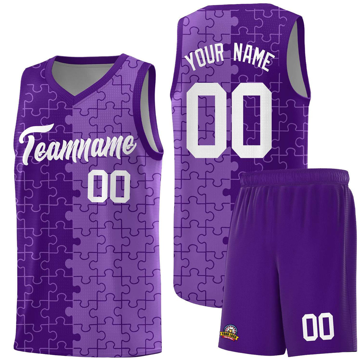 Custom Youth Basketball Jersey Purple Light Purple Puzzle Pattern Add Name, Number &amp; Team Logo