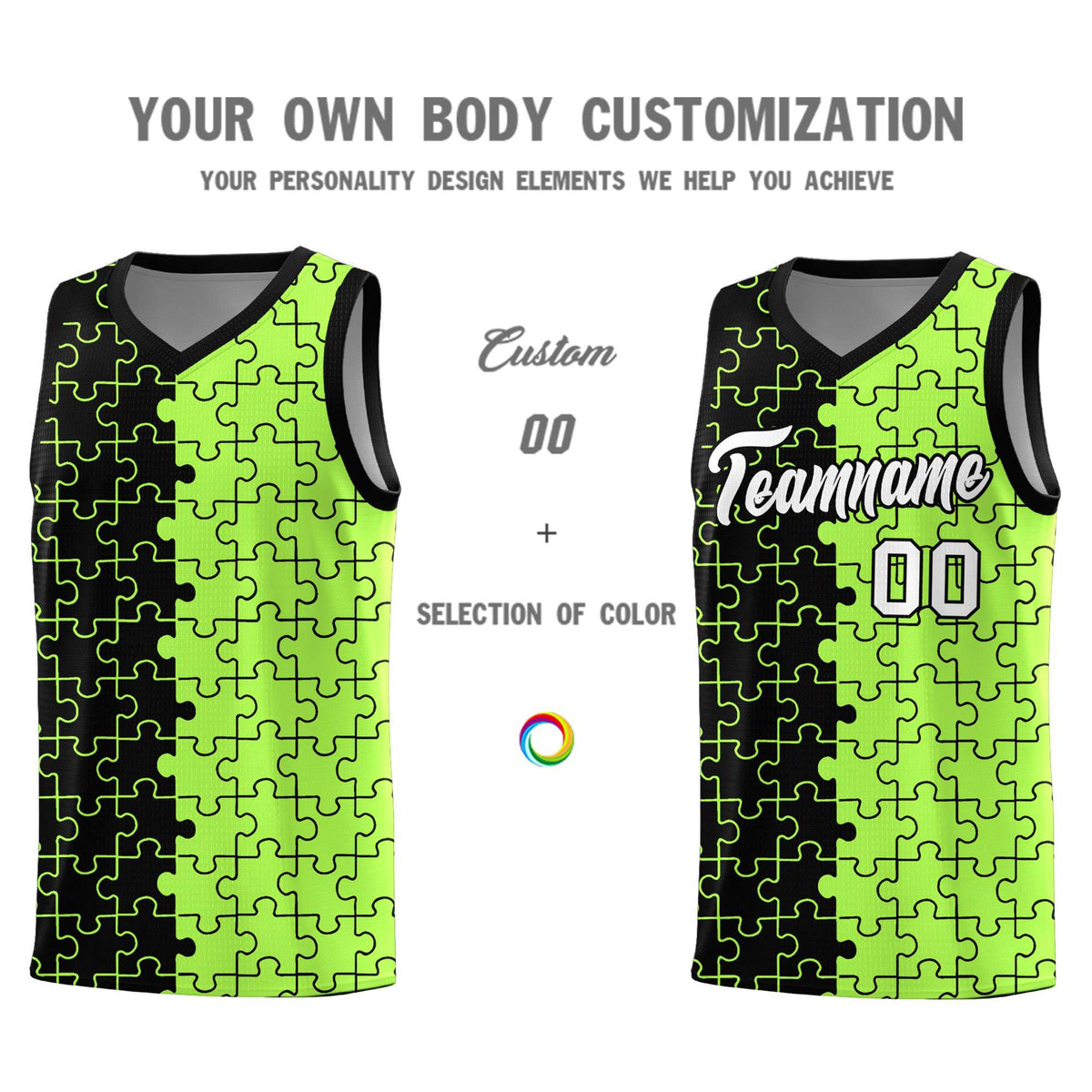 Custom Youth Basketball Jersey Black Puzzle Pattern Moisture-Wicking Team Uniform