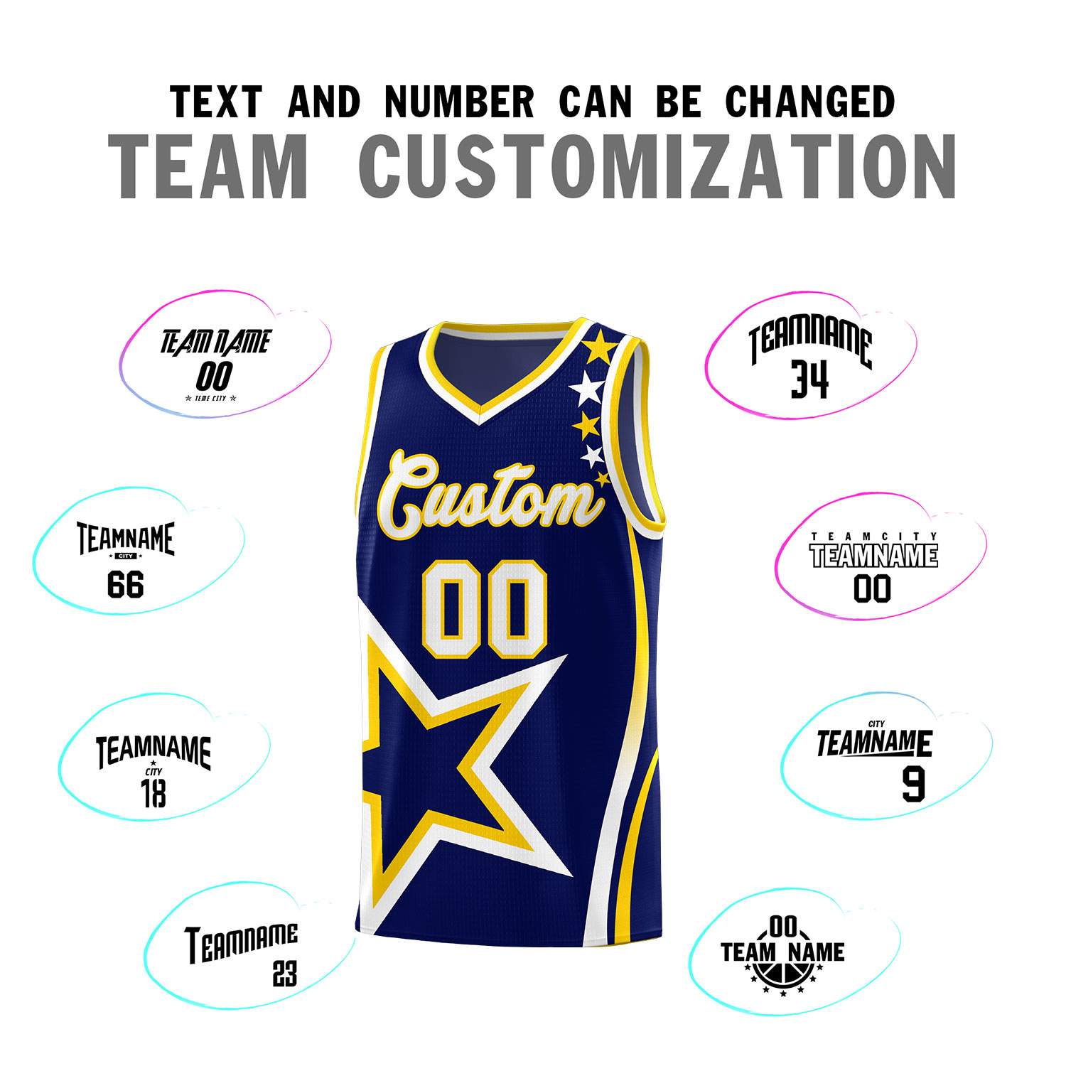 Custom Navy Shoulder Stars Graffiti Pattern Sets Basketball Jersey