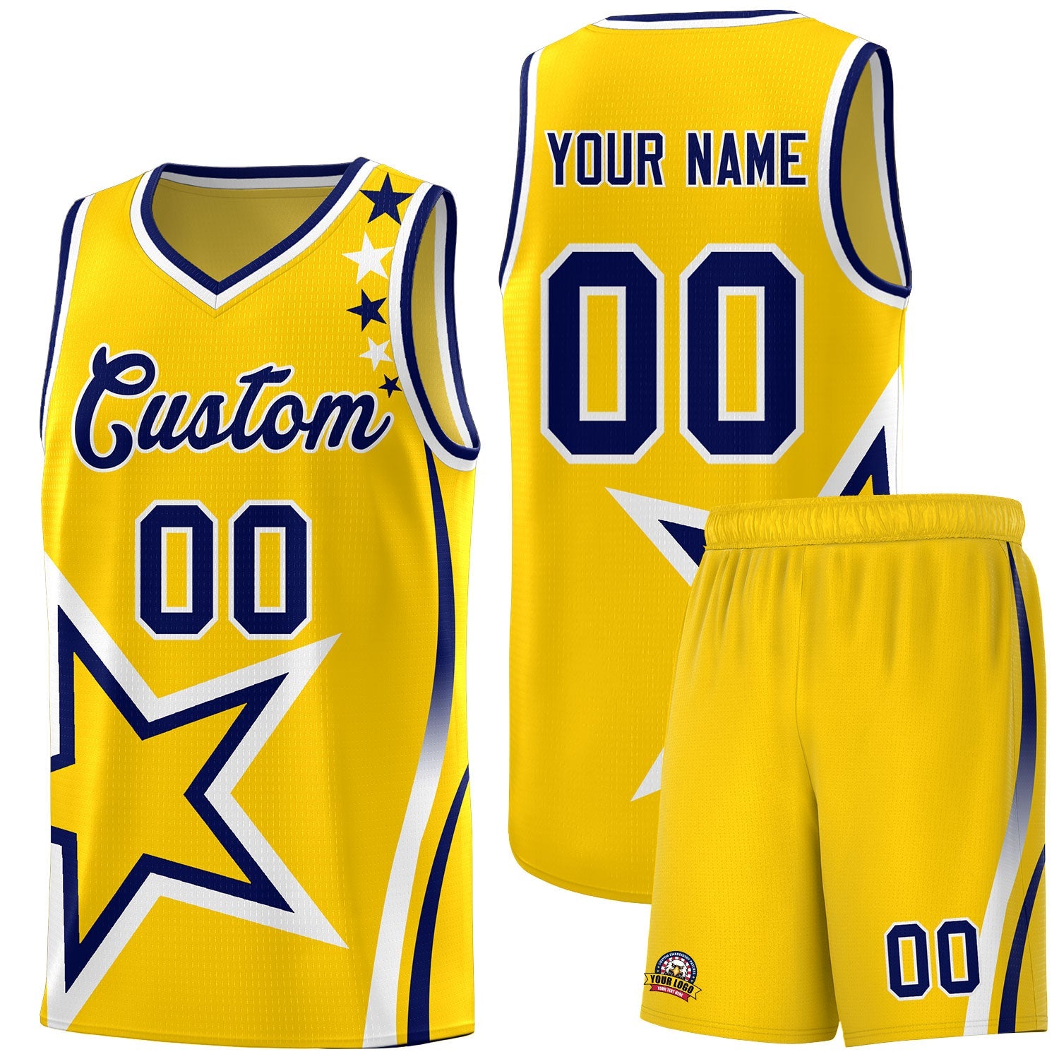 Custom Gold Shoulder Stars Graffiti Pattern Sets Basketball Jersey