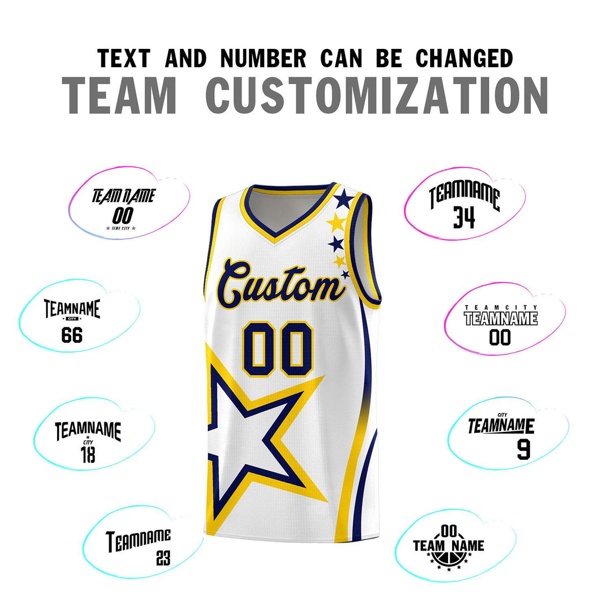 Custom White Shoulder Stars Graffiti Pattern Sets Basketball Jersey