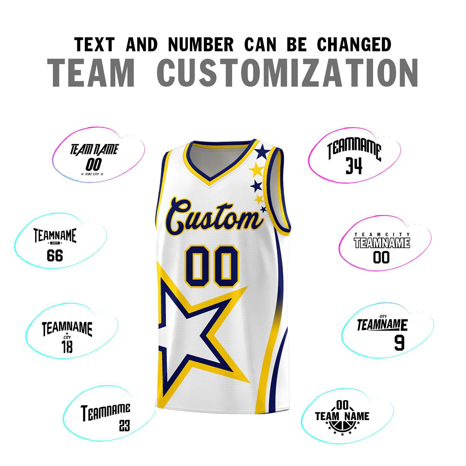 Custom White Shoulder Stars Graffiti Pattern Sets Basketball Jersey
