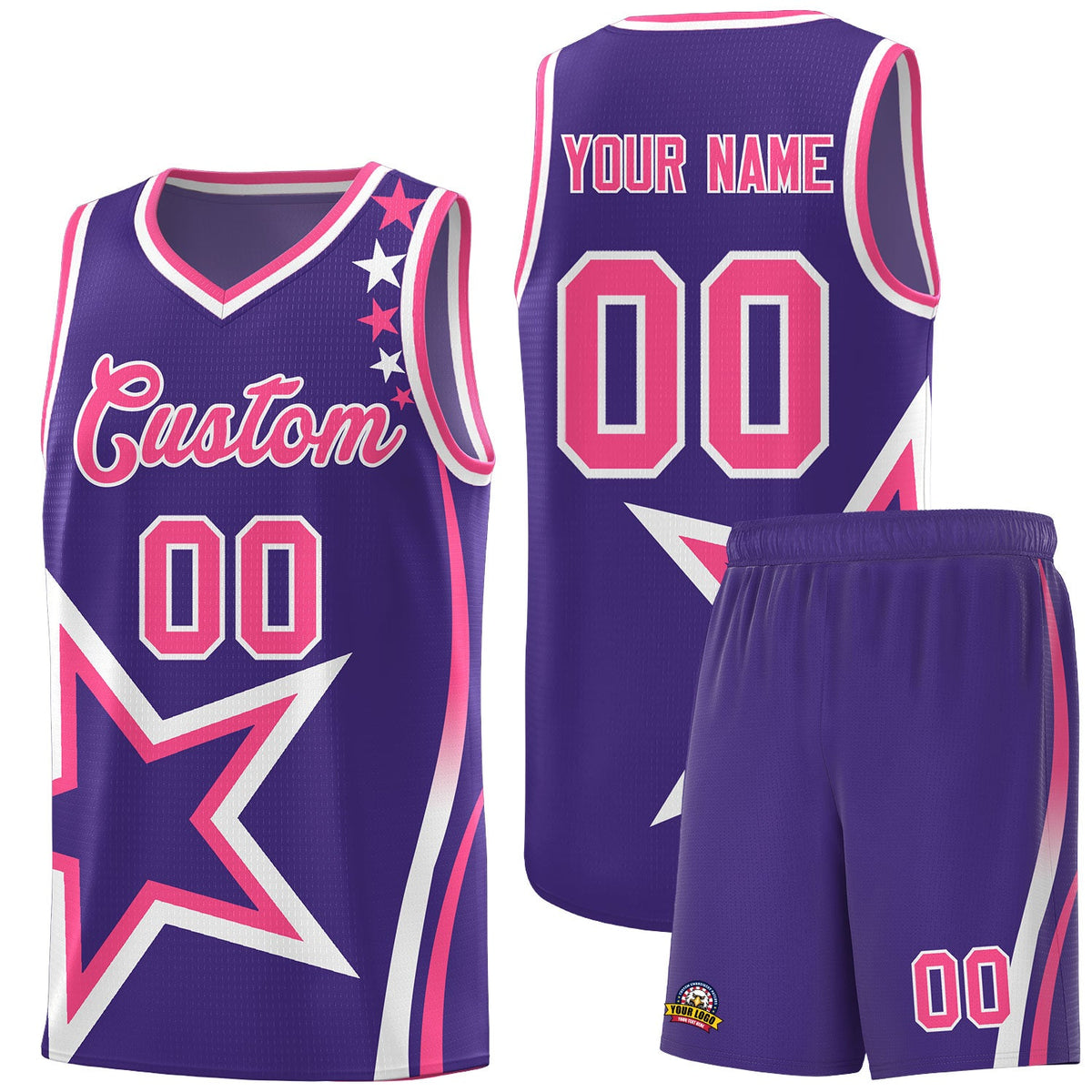 Custom Purple Shoulder Stars Graffiti Pattern Sets Basketball Jersey