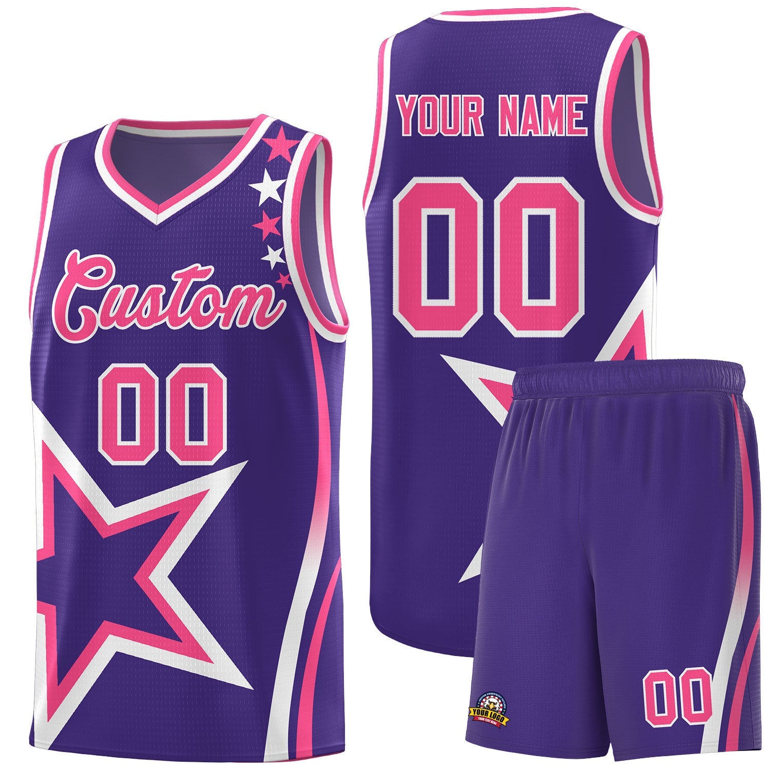 Custom Purple Shoulder Stars Graffiti Pattern Sets Basketball Jersey
