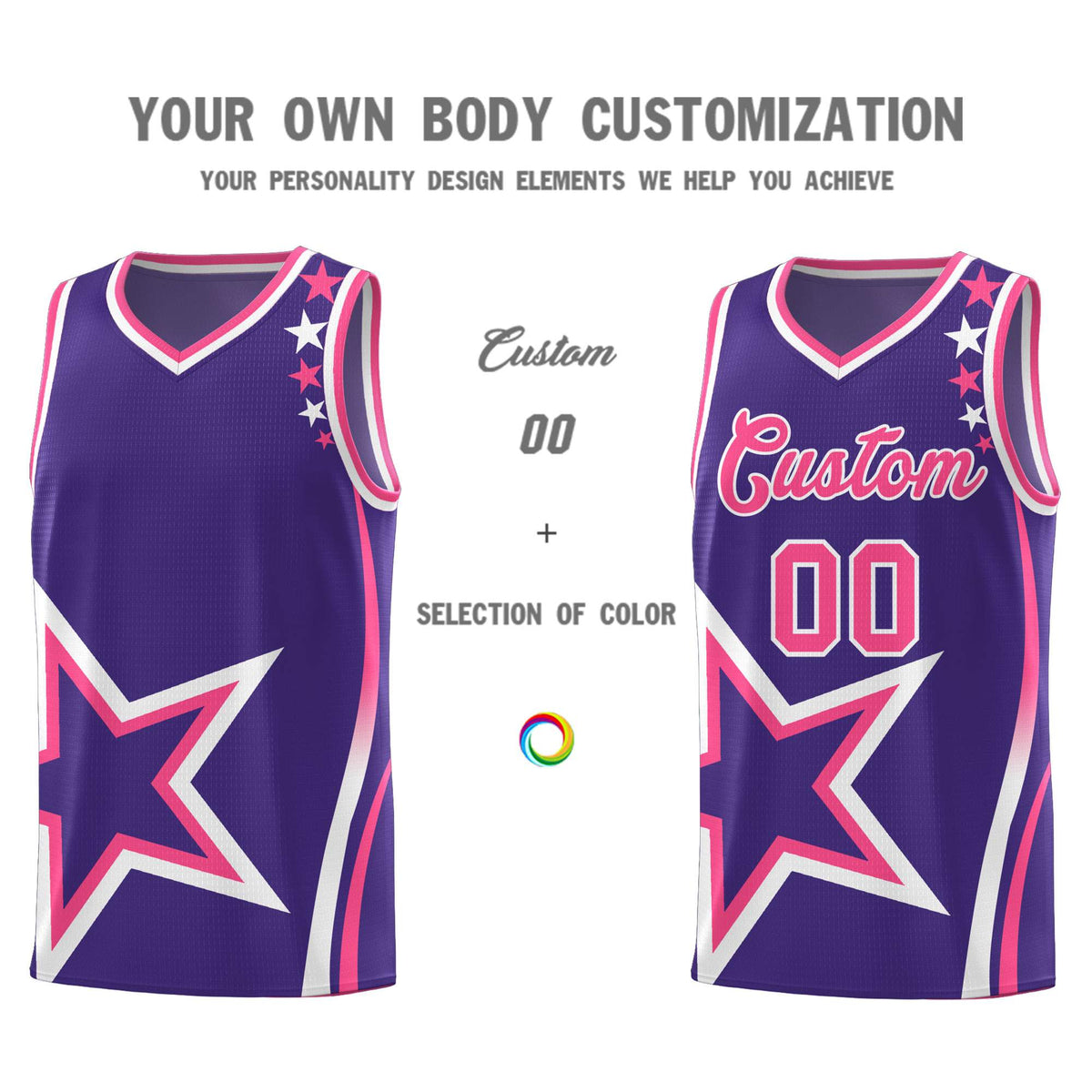 Custom Purple Shoulder Stars Graffiti Pattern Sets Basketball Jersey