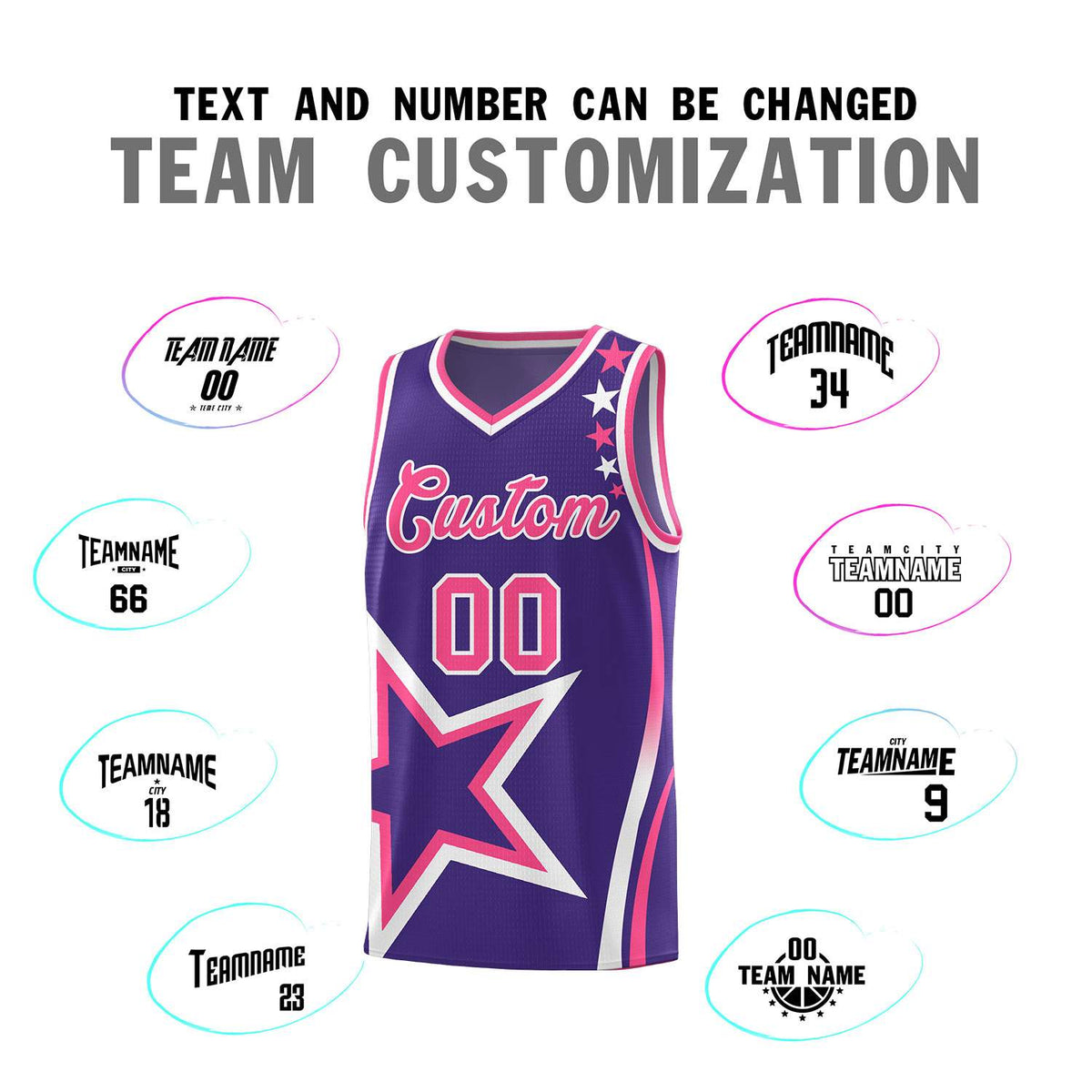 Custom Purple Shoulder Stars Graffiti Pattern Sets Basketball Jersey