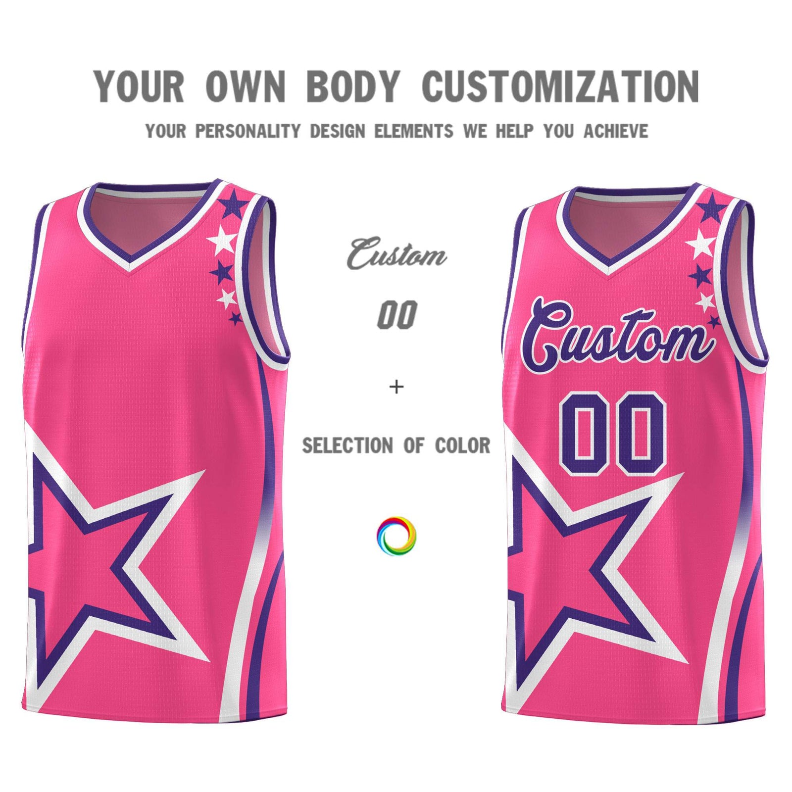 Custom Pink Shoulder Stars Graffiti Pattern Sets Basketball Jersey
