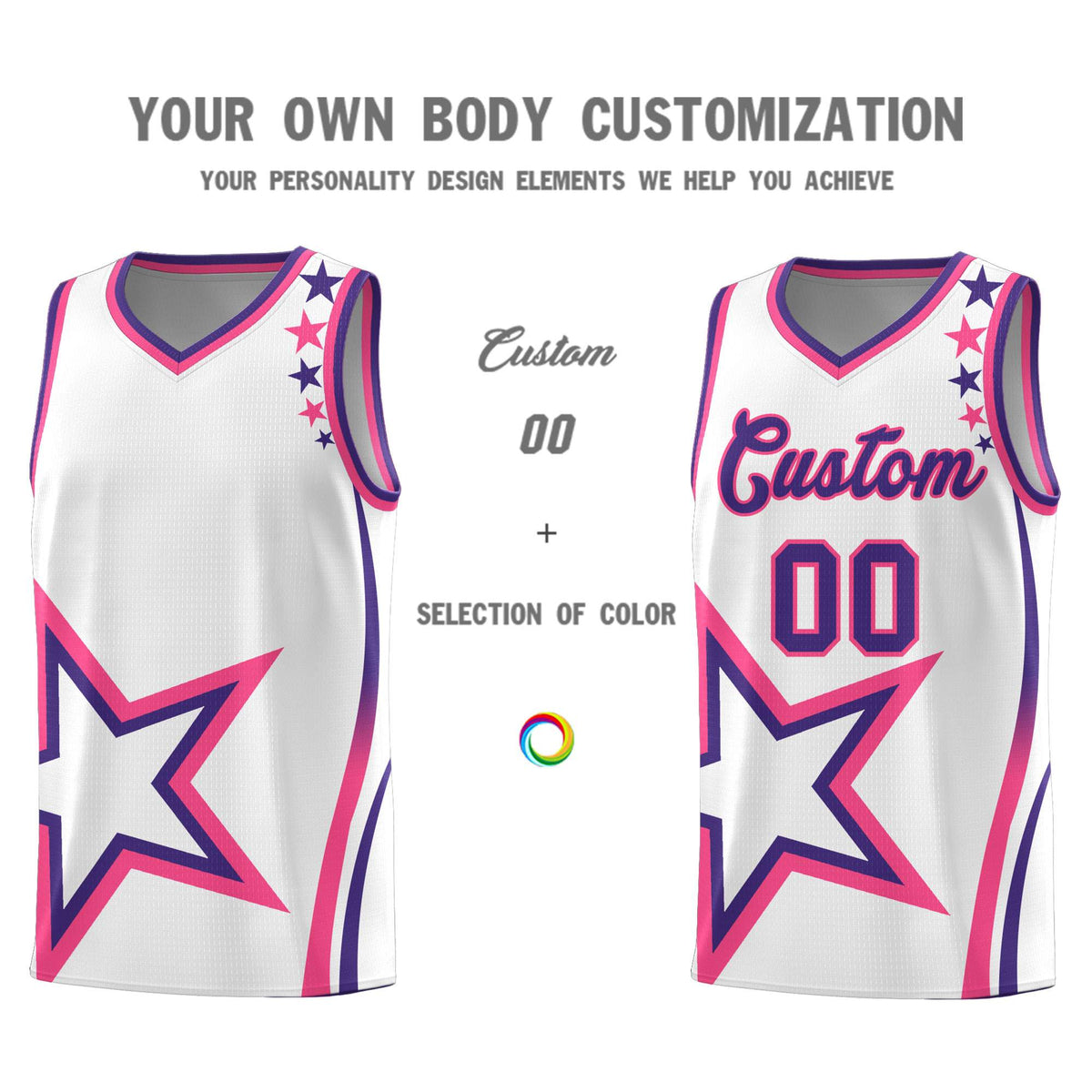Custom White Shoulder Stars Graffiti Pattern Sets Basketball Jersey