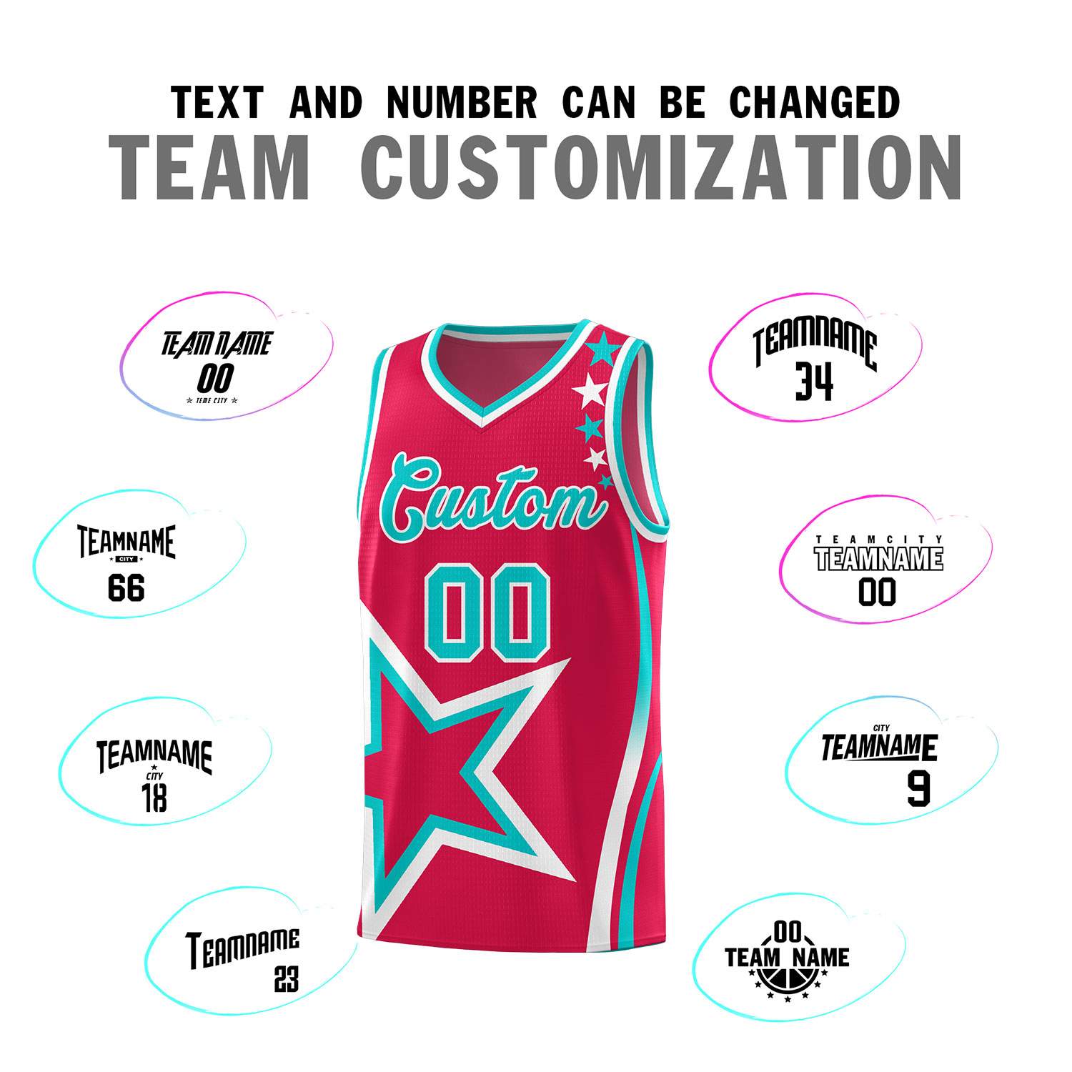 Custom Red Shoulder Stars Graffiti Pattern Sets Basketball Jersey