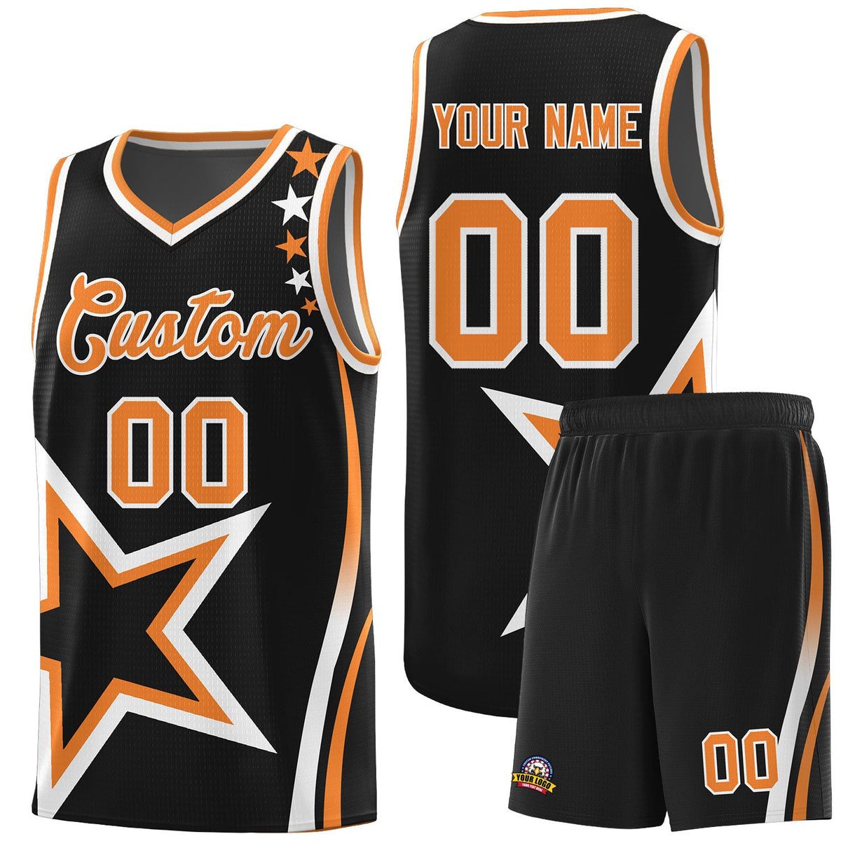 Custom Black Shoulder Stars Graffiti Pattern Sets Basketball Jersey