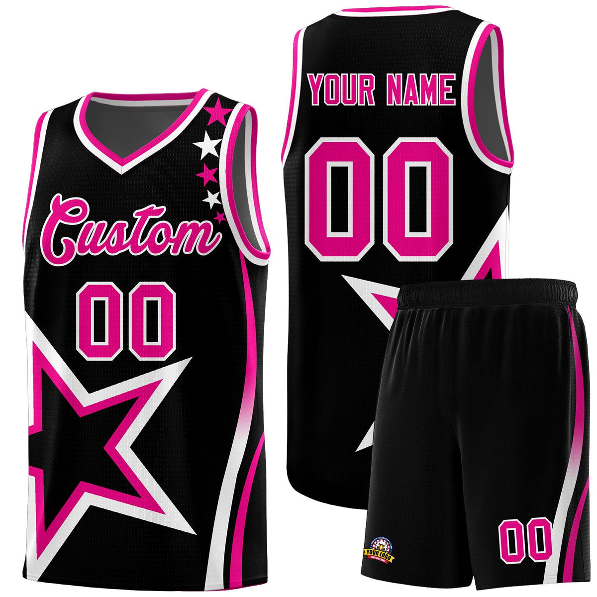Custom Black Shoulder Stars Graffiti Pattern Sets Basketball Jersey
