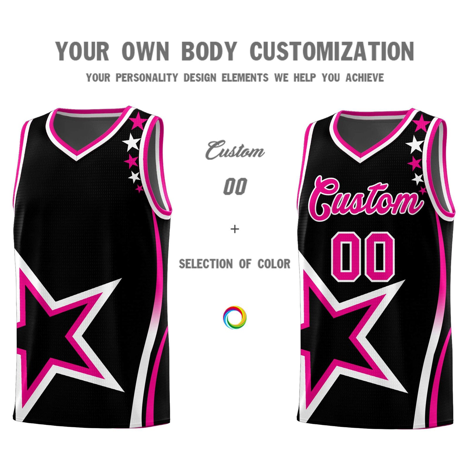 Custom Black Shoulder Stars Graffiti Pattern Sets Basketball Jersey