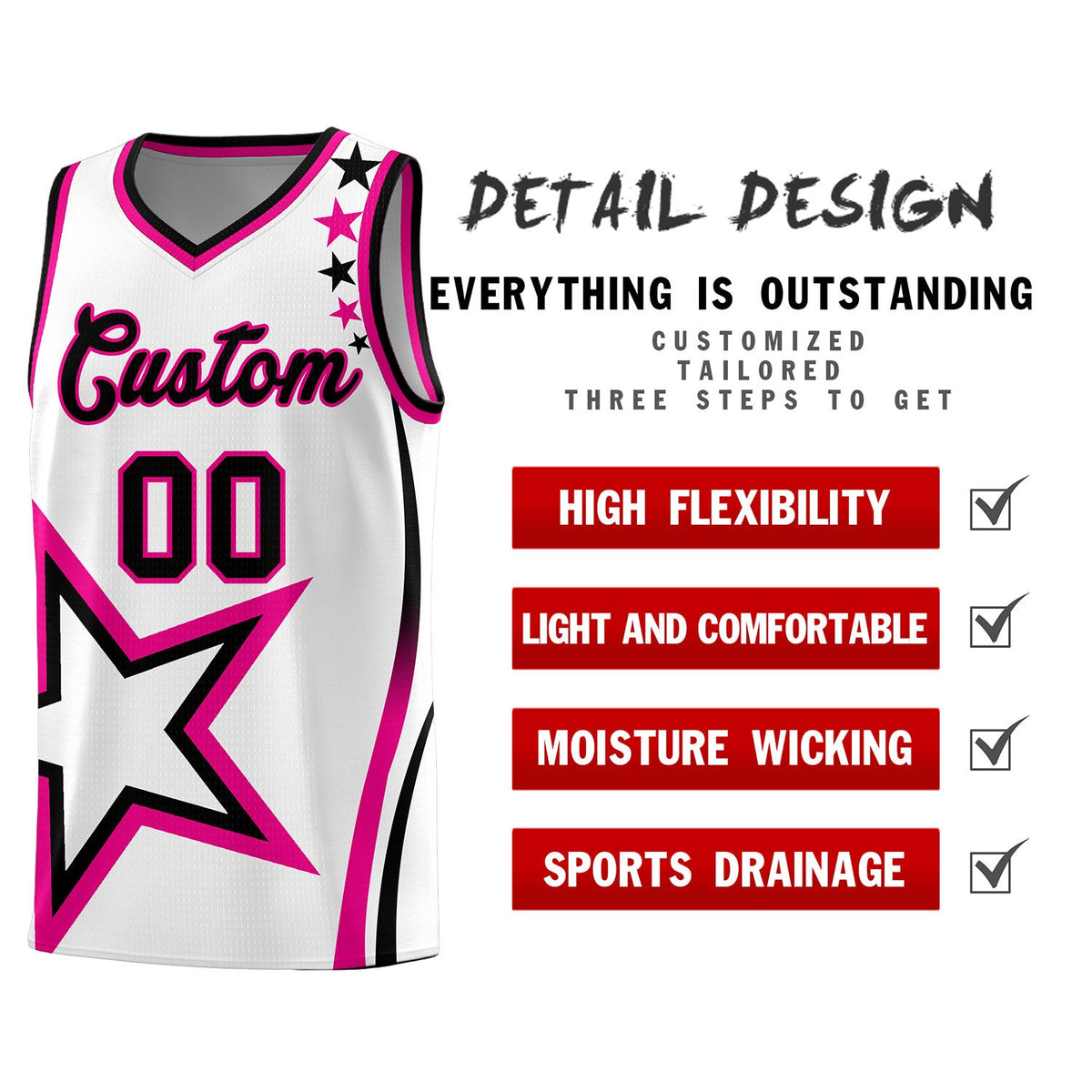 Custom White Shoulder Stars Graffiti Pattern Sets Basketball Jersey