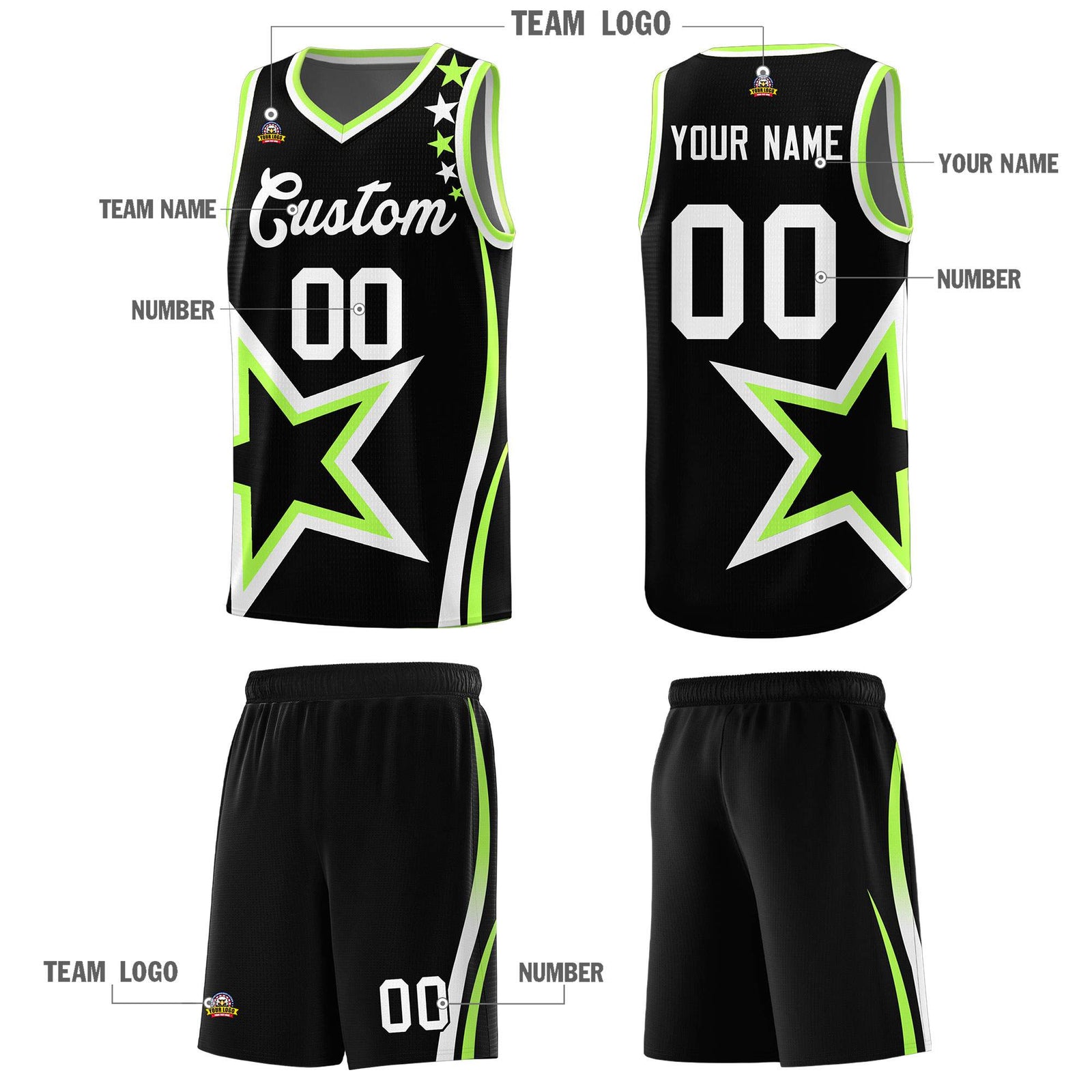 Custom Black Shoulder Stars Graffiti Pattern Sets Basketball Jersey