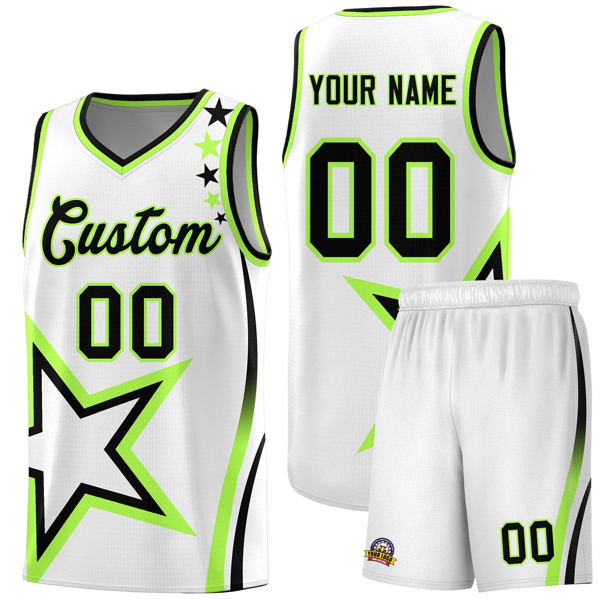 Custom White Shoulder Stars Graffiti Pattern Sets Basketball Jersey