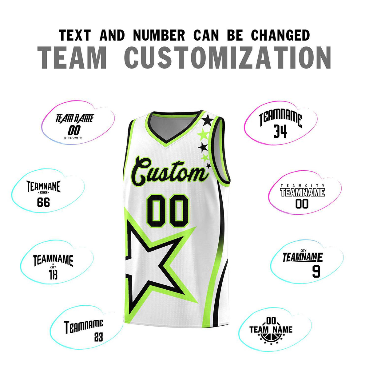 Custom White Shoulder Stars Graffiti Pattern Sets Basketball Jersey