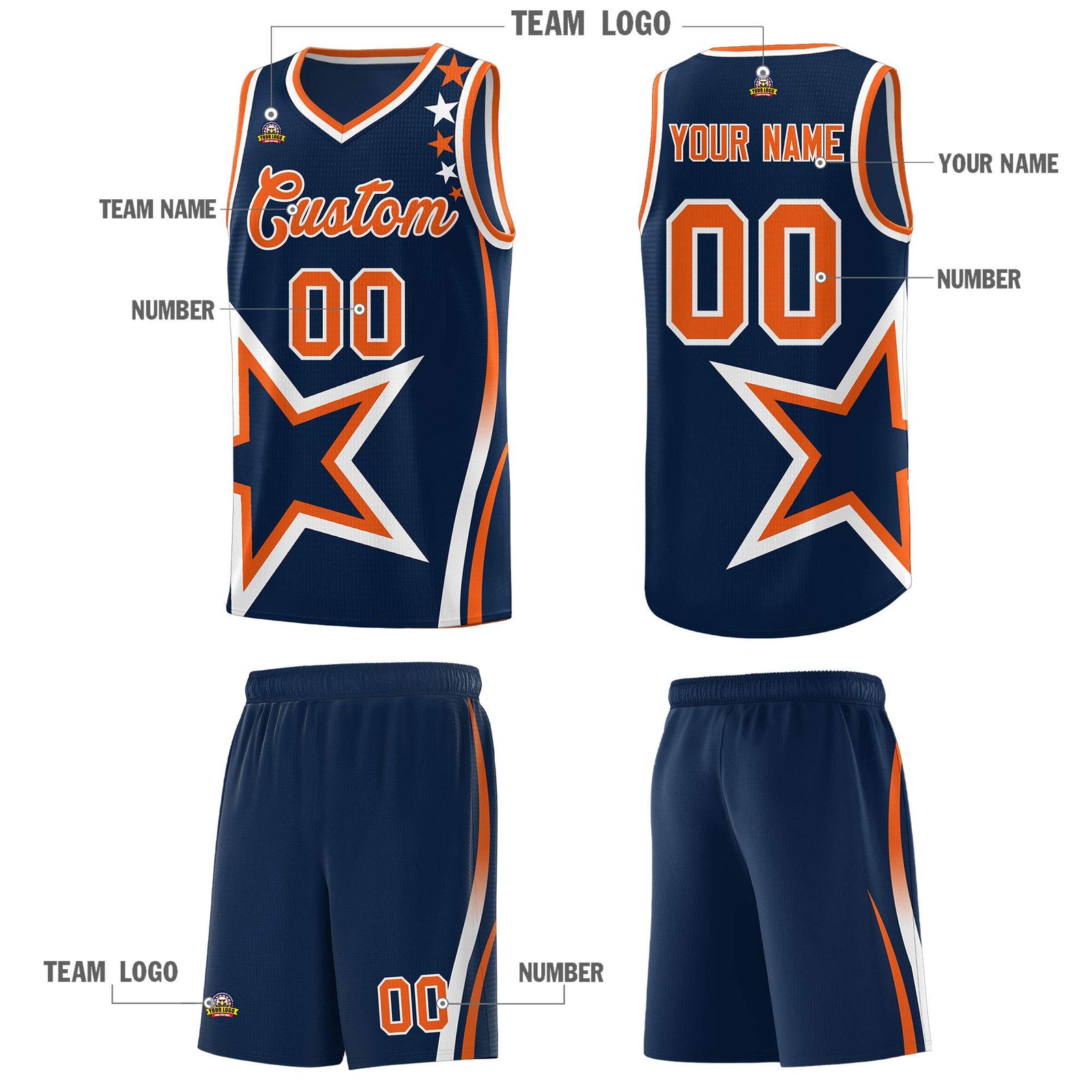 Custom Navy Shoulder Stars Graffiti Pattern Sets Basketball Jersey